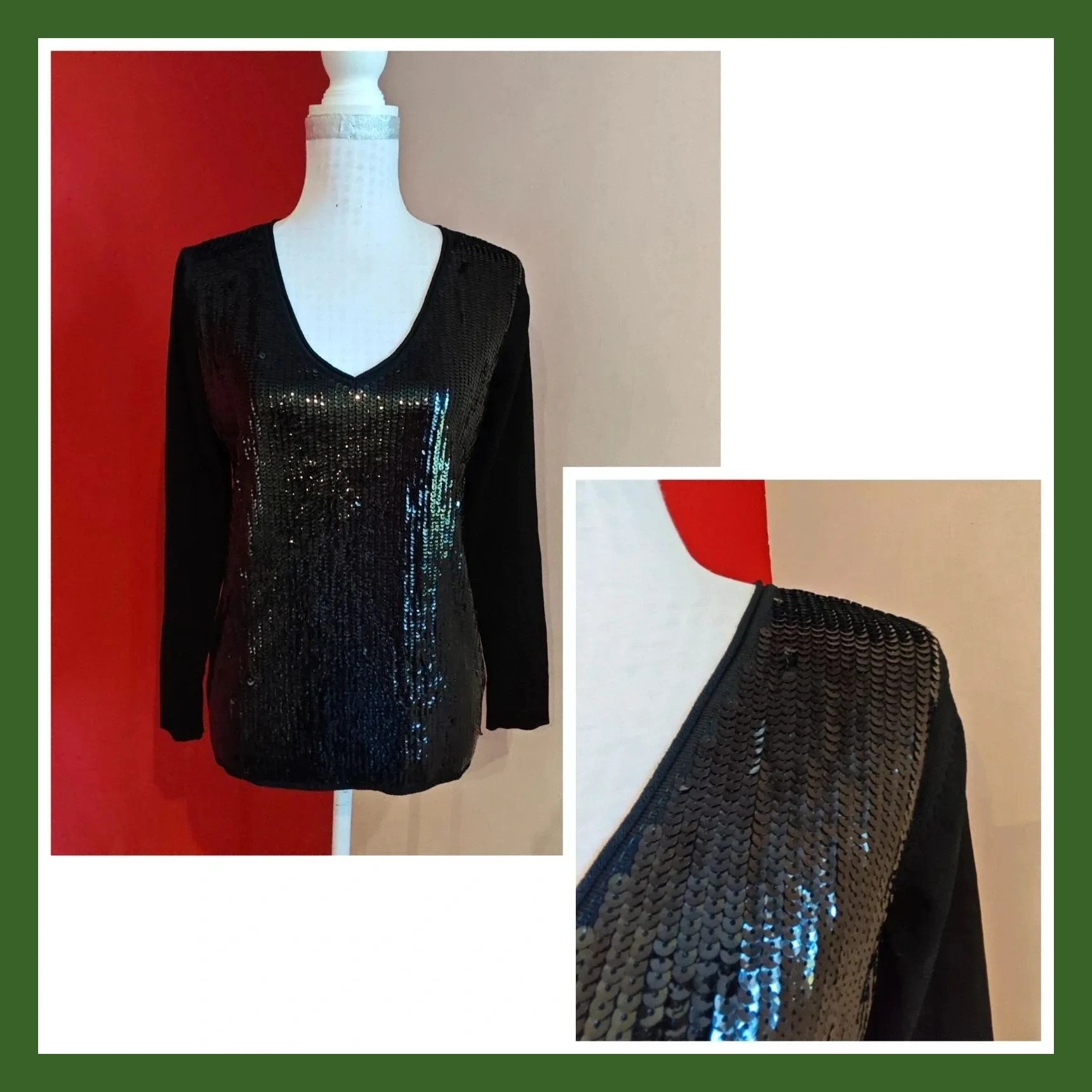 🌺 Elegante jersey negro con el frente lleno de lentejuelas