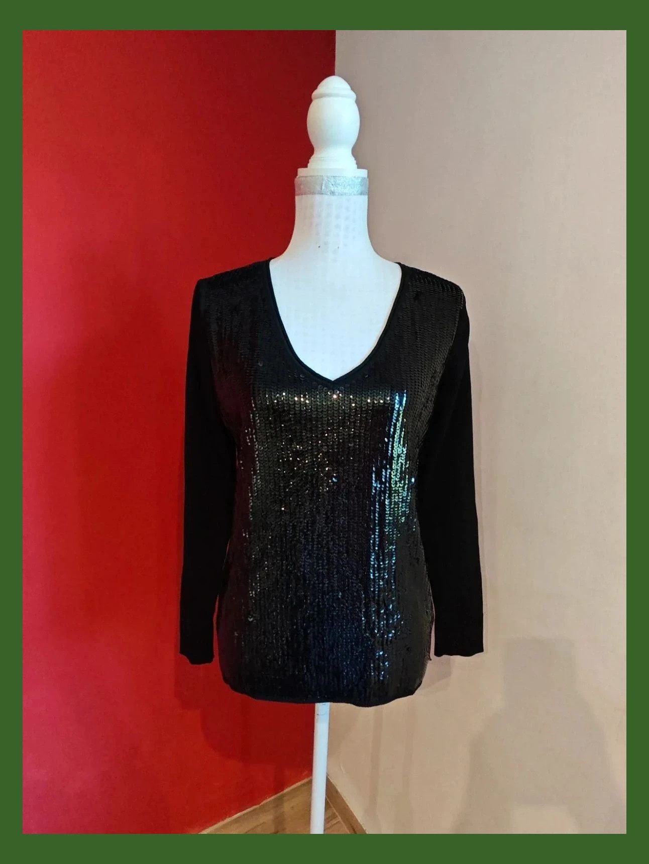 🌺 Elegante jersey negro con el frente lleno de lentejuelas – MNG Suit – taille M / 38 / 10 2