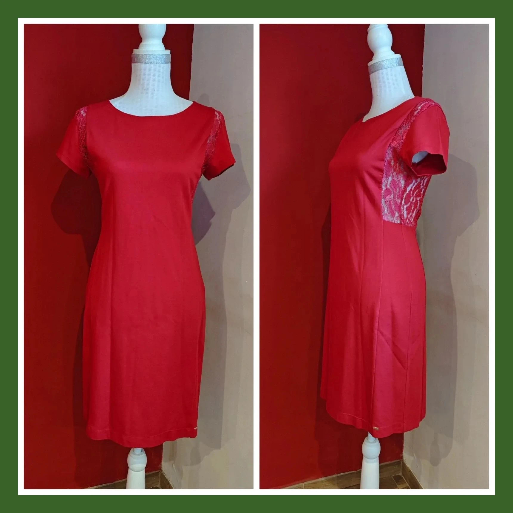 🌺Elegante Vestido entallado rojo con blonda en laterales parte de arriba