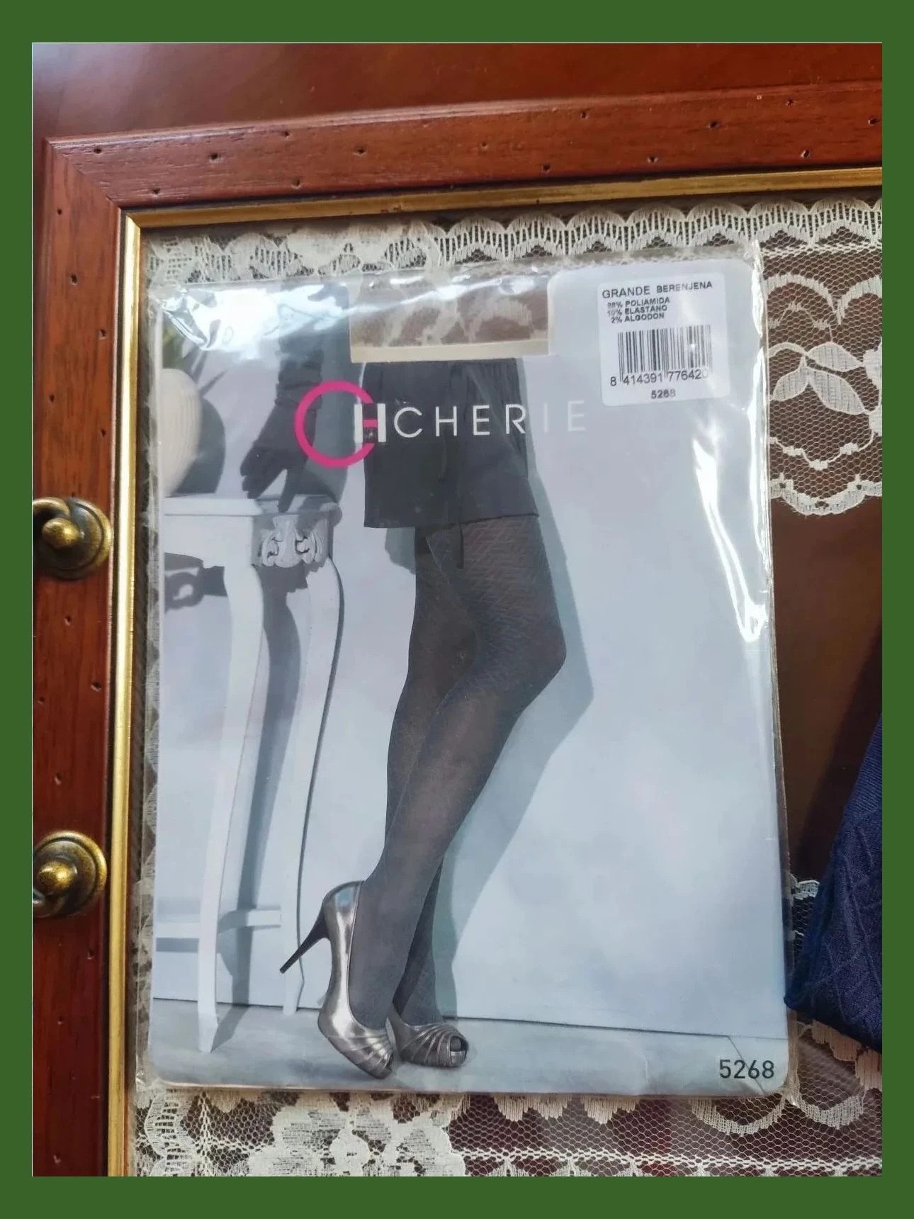 🌺Pantys de fantasía tono berenjena con rombos – Chérie – taille L / 40 / 12 4