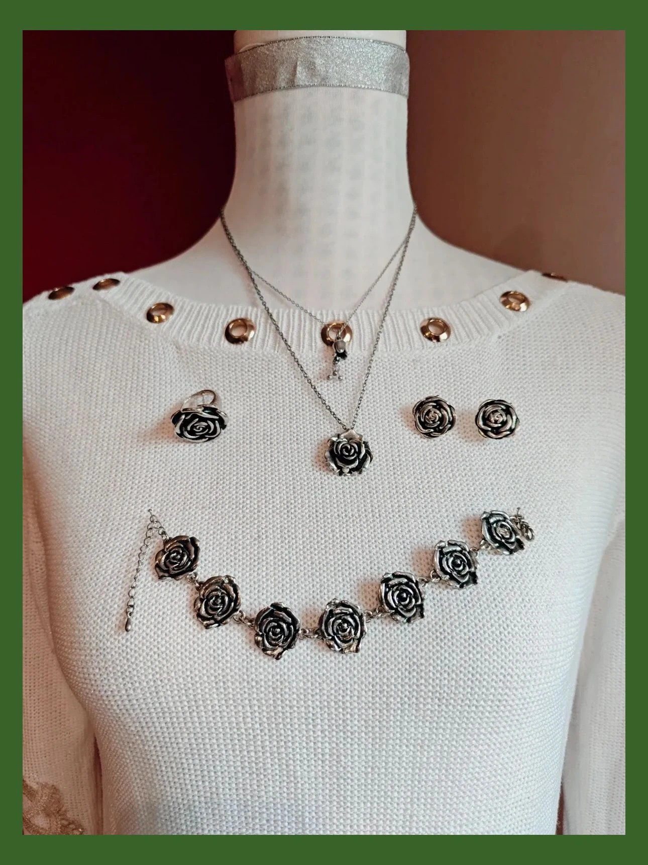 🌺 Precioso conjunto vintage de colgante, anillo, pendientes y pulsera plateados – Vintage Chic 2