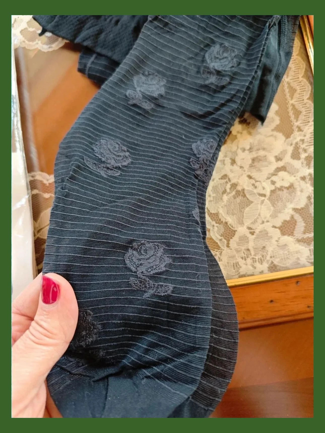🌺Pantys de fantasía azul marino con flores sobre transparente sedoso – Fiona – taille M / 38 / 10 2