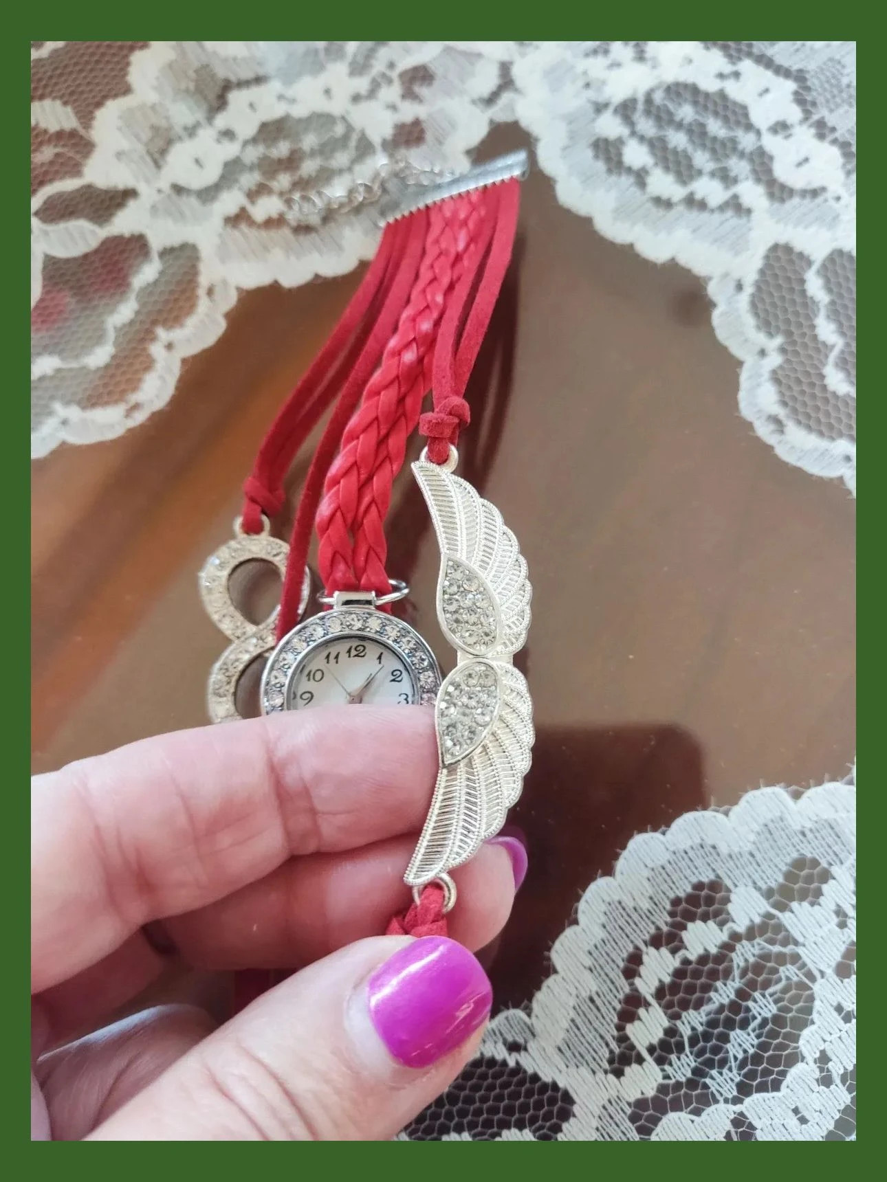 🌺Reloj con pulseras rojas plateado con brillantes – taille Taille unique 3