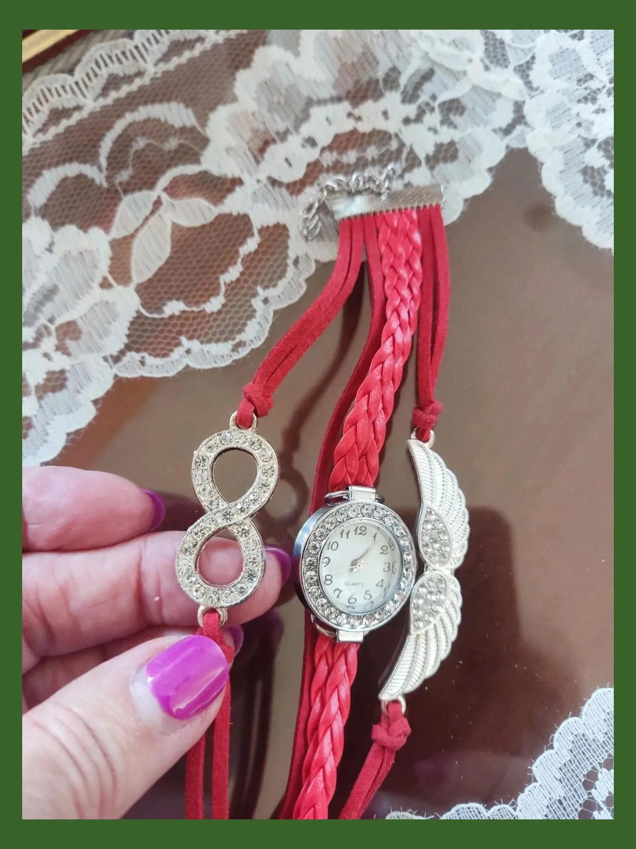 🌺Reloj con pulseras rojas plateado con brillantes – taille Taille unique 4