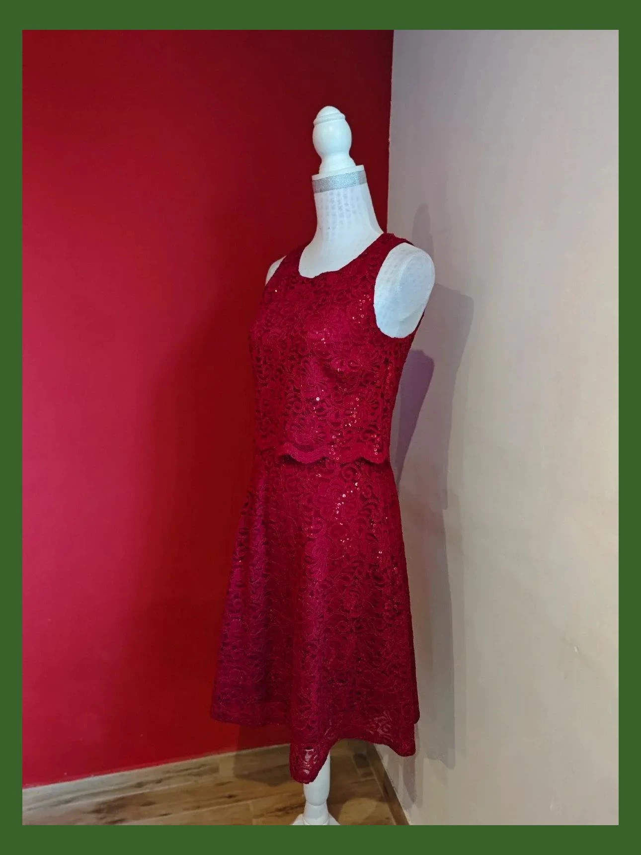 🌺 Elegante vestido de blonda roja con lentejuelas, talla S – Dresses Yessica – taille S / 36 / 8 2