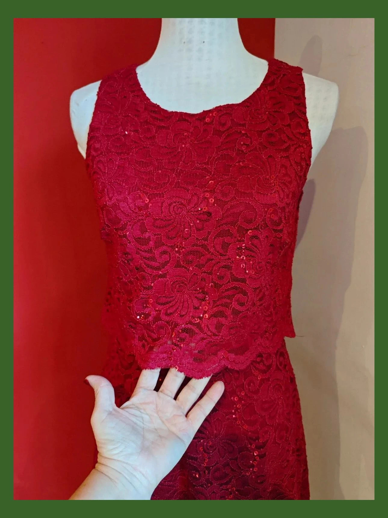 🌺 Elegante vestido de blonda roja con lentejuelas, talla S – Dresses Yessica – taille S / 36 / 8 4