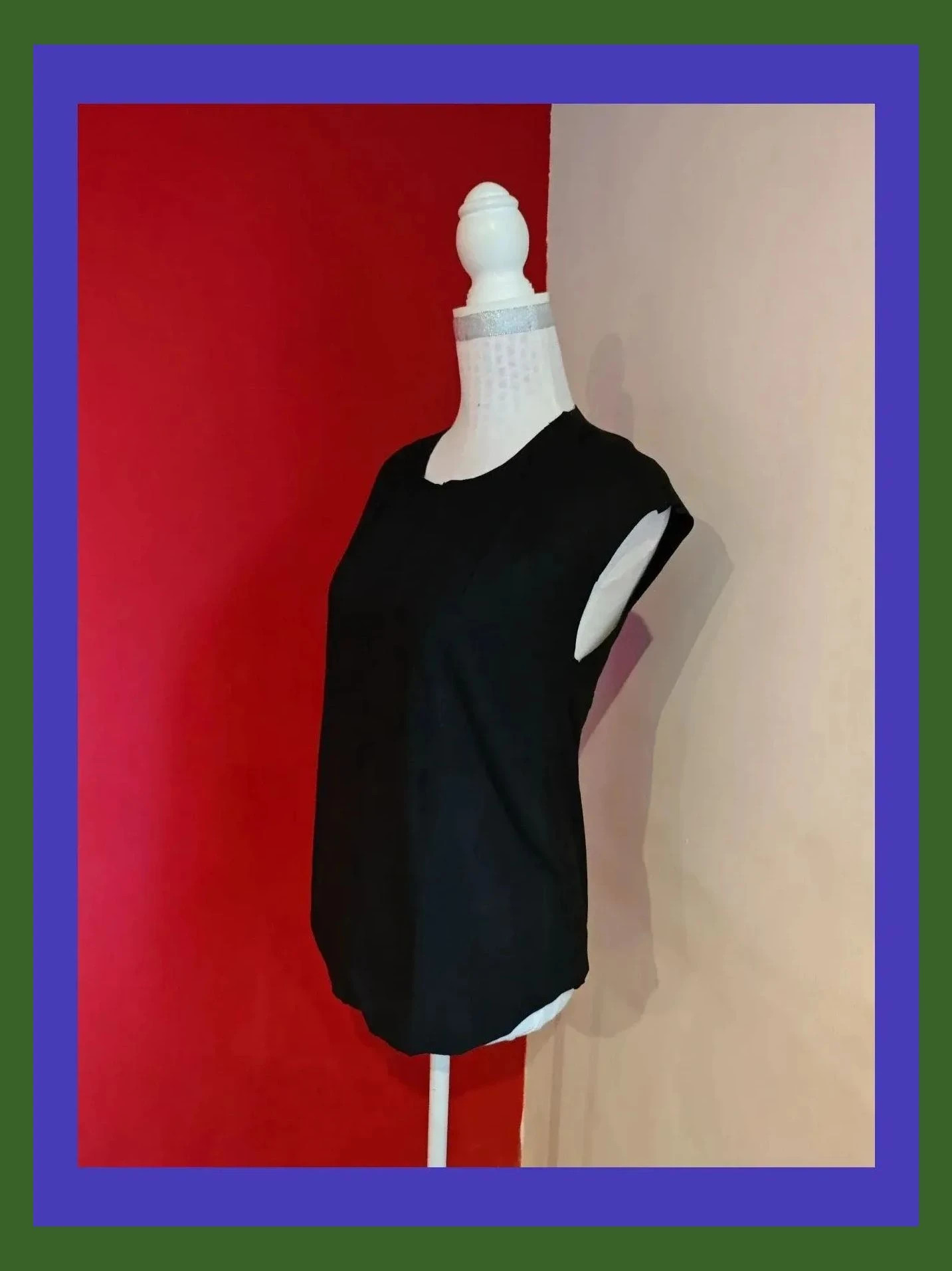 🌺Blusa negra de antelina con pespuntes, bajos redondeados, talla S – Sfera – taille S / 36 / 8 2
