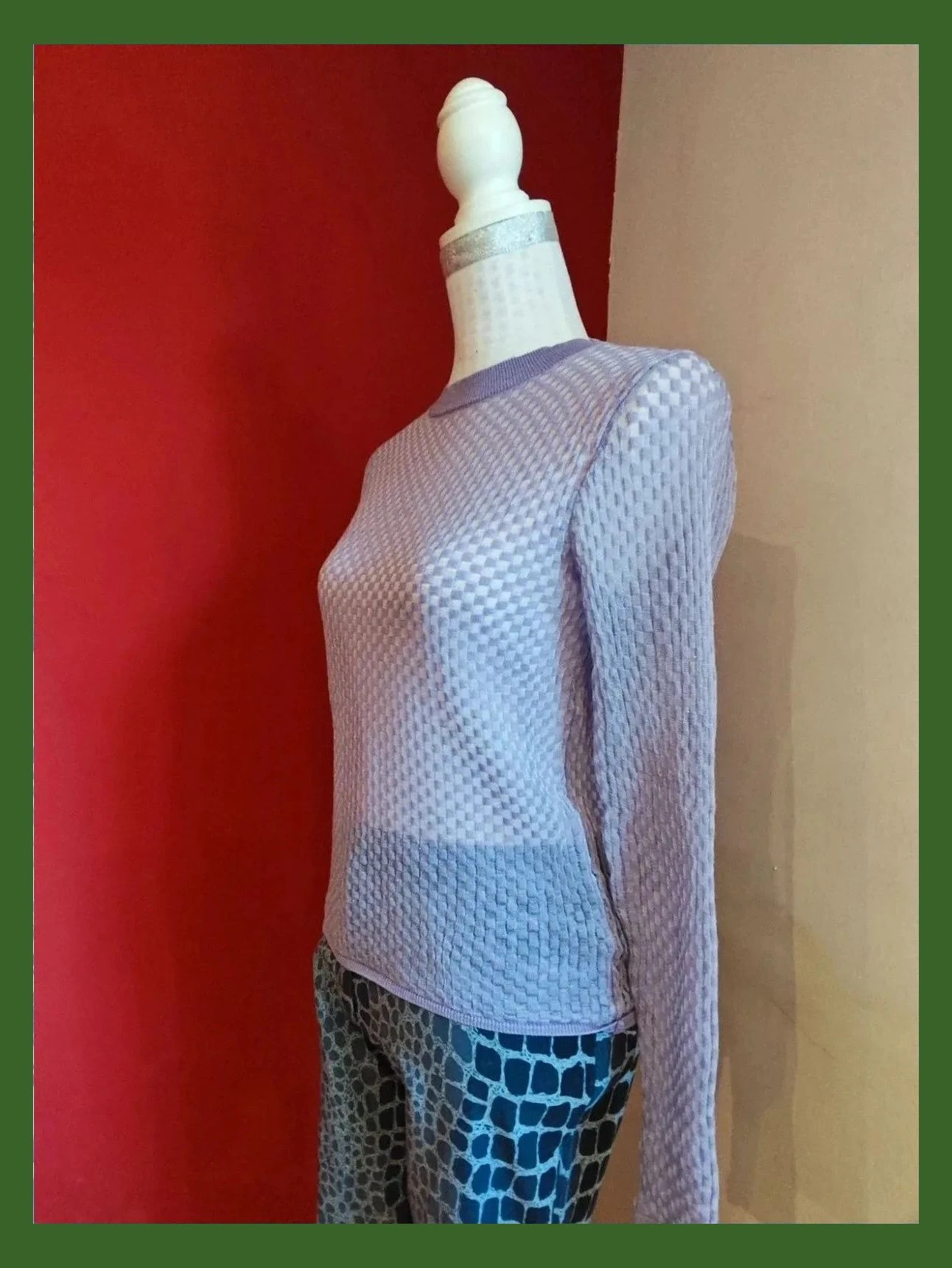 🌺 Precioso jersey finito lila con brillos con diseño de cuadros pequeños en relieve – Mango – taille M / 38 / 10 2