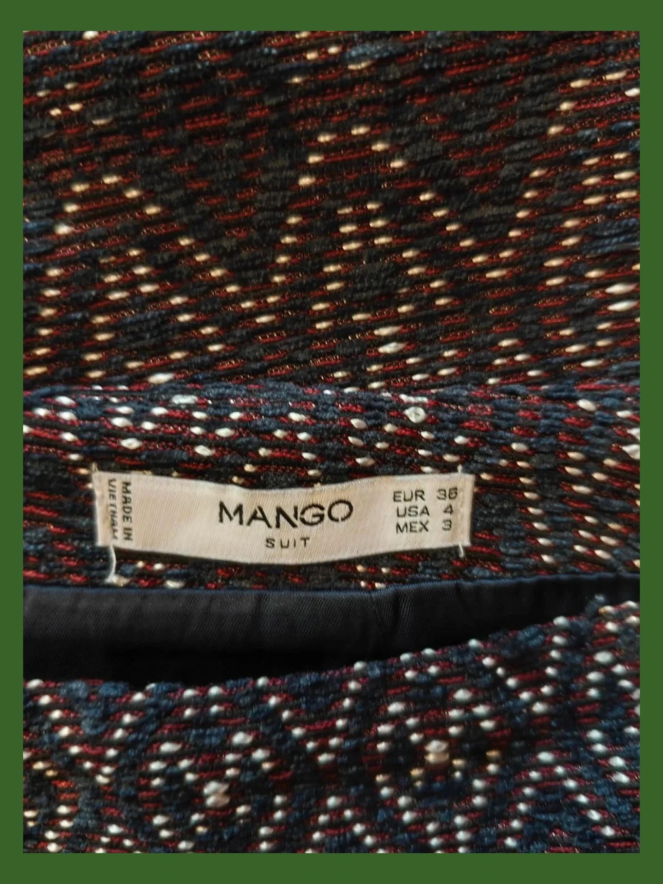 🌺Minifalda con grecas azul marino, granate y blanco, de Mango, talla S – Mango – taille S / 36 / 8 5