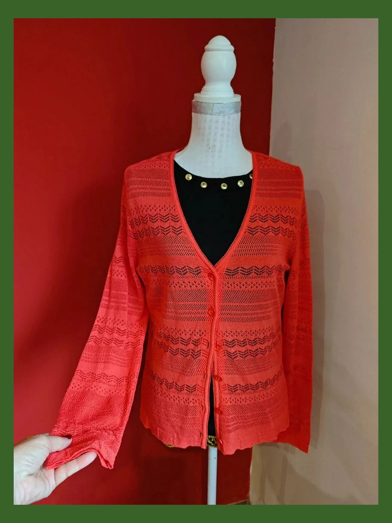 🌺Rebeca de punto fino calado rojo coral, talla M