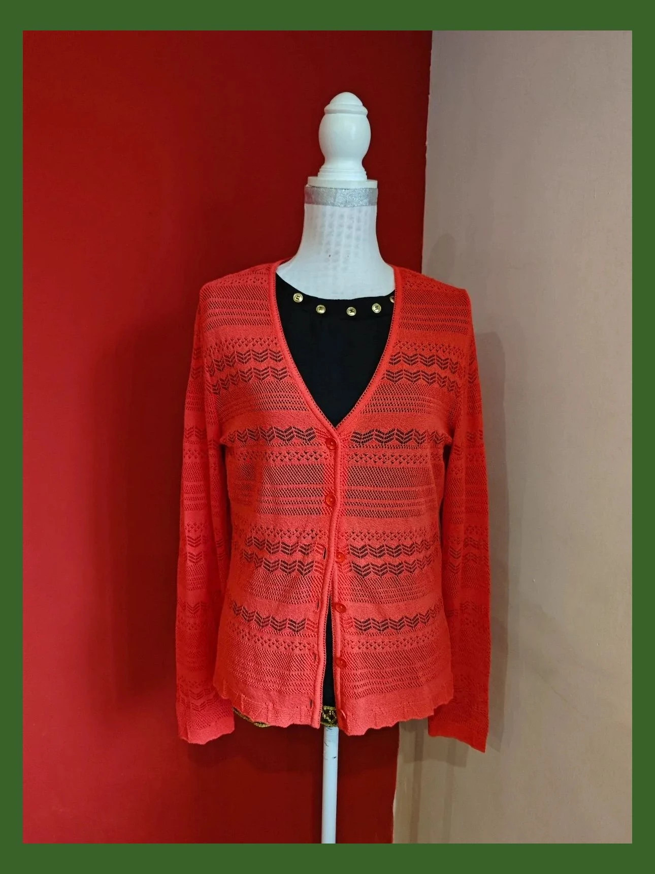 🌺Rebeca de punto fino calado rojo coral, talla M – Lucia – taille M / 38 / 10 2