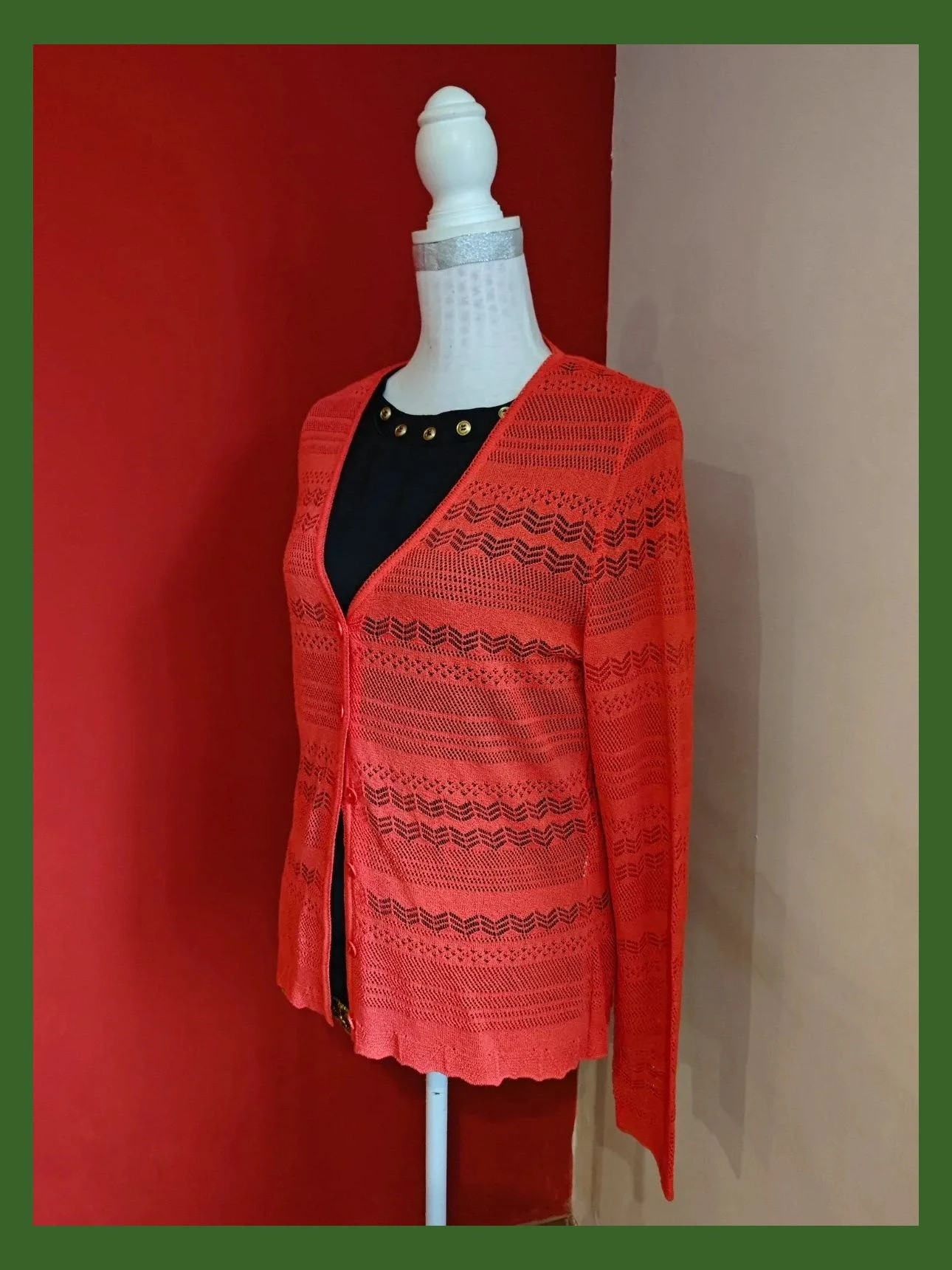 🌺Rebeca de punto fino calado rojo coral, talla M – Lucia – taille M / 38 / 10 3