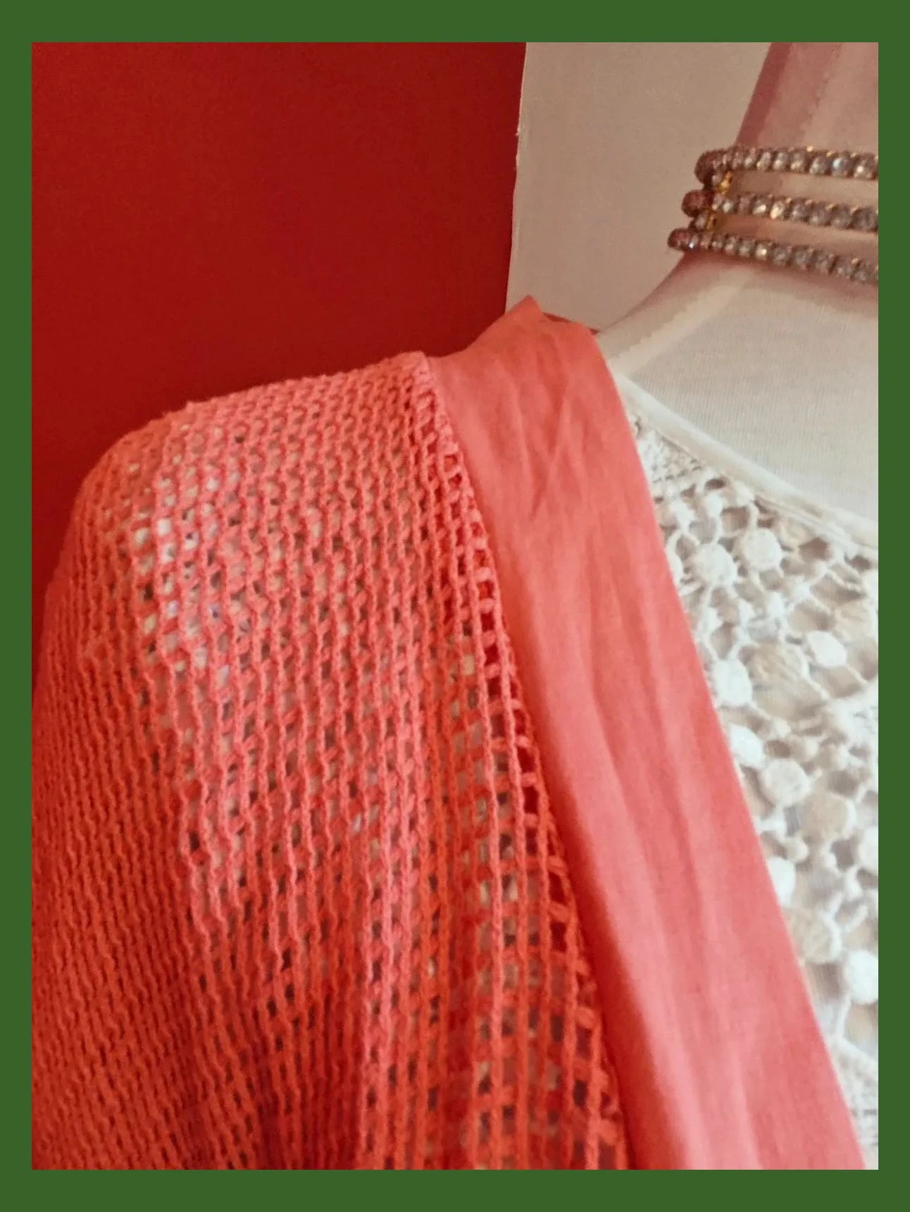 🌺 Rebeca de verano tejido de malla de algodón tono coral – Made In Italy – taille XXXL / 46 / 18 3