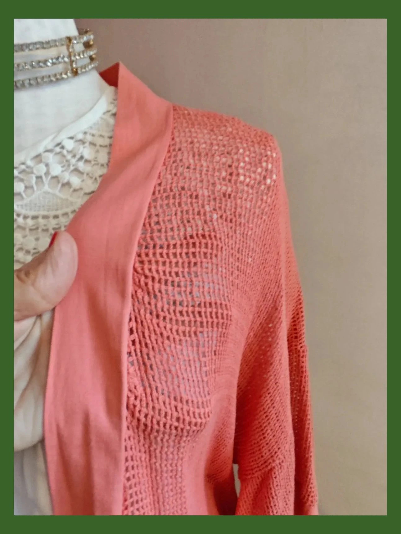 🌺 Rebeca de verano tejido de malla de algodón tono coral – Made In Italy – taille XXXL / 46 / 18 4