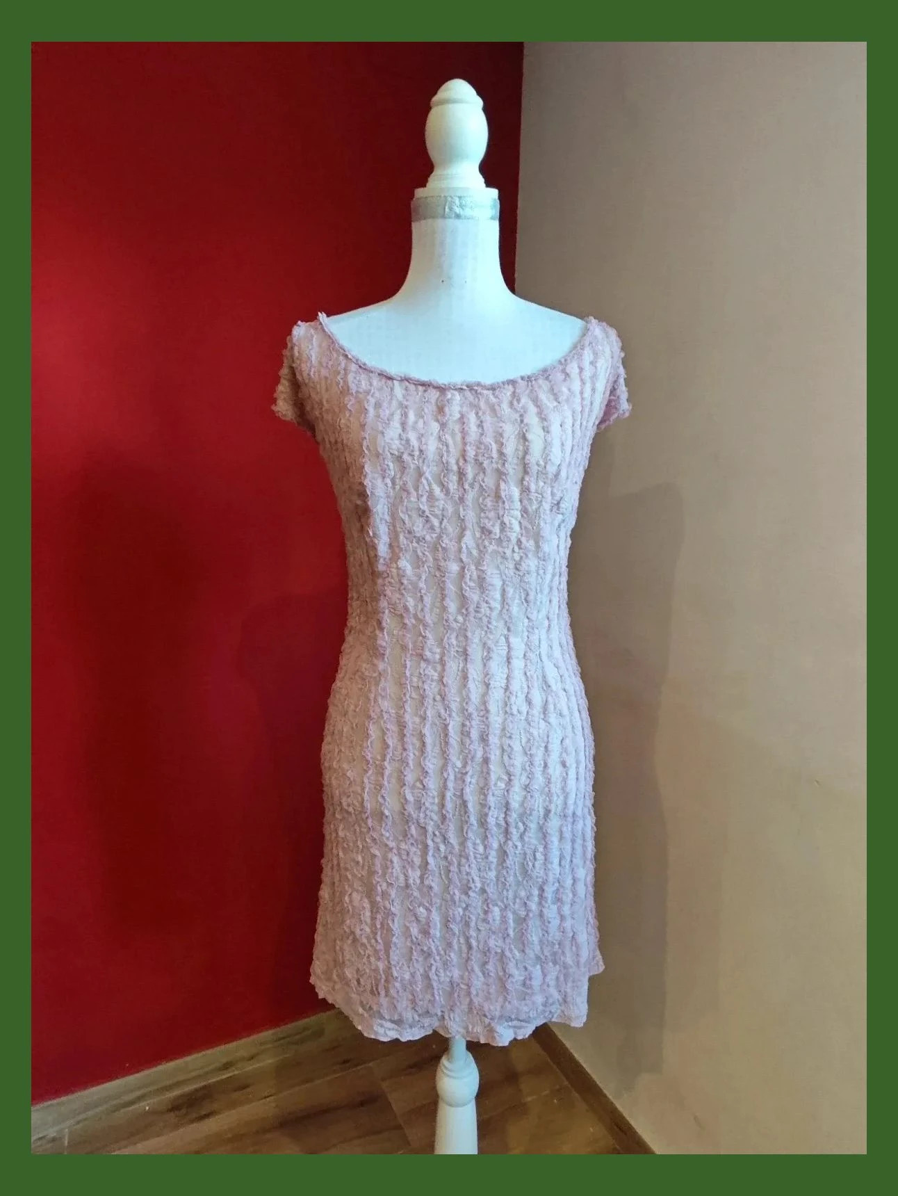 🌺 Vestido de gasa elástica rosa con volantitos cosidos – Vintage Dressing – taille XXXL / 46 / 18