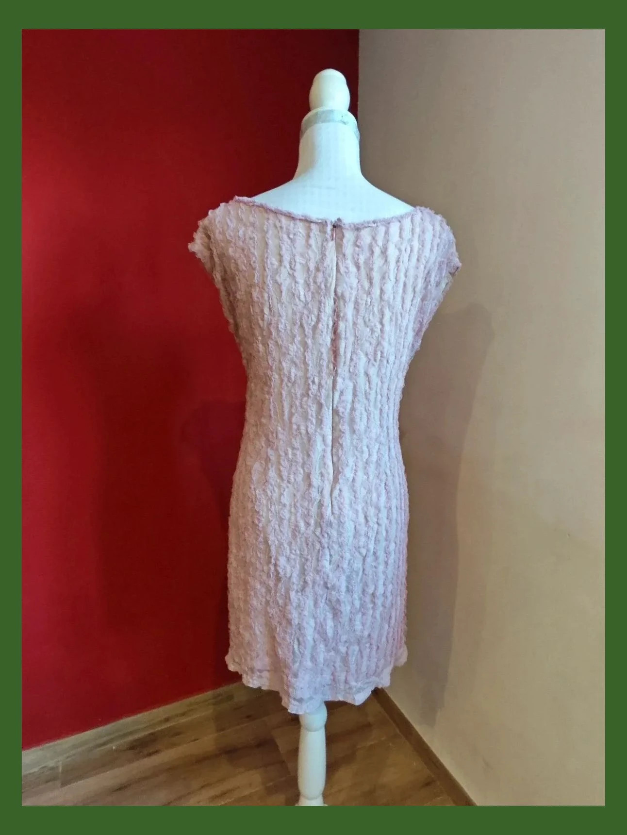 🌺 Vestido de gasa elástica rosa con volantitos cosidos – Vintage Dressing – taille XXXL / 46 / 18 5
