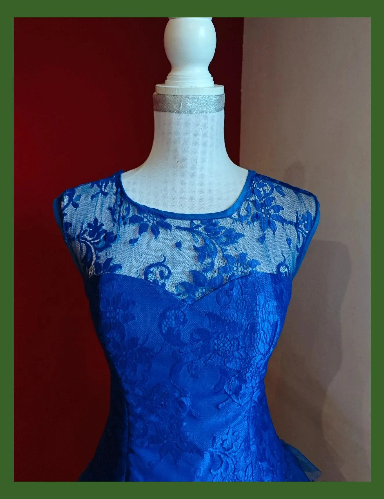 🌺 Divino vestido para eventos de blonda azulona con volantes y plumas – fabricado en España – taille S / 36 / 8 3