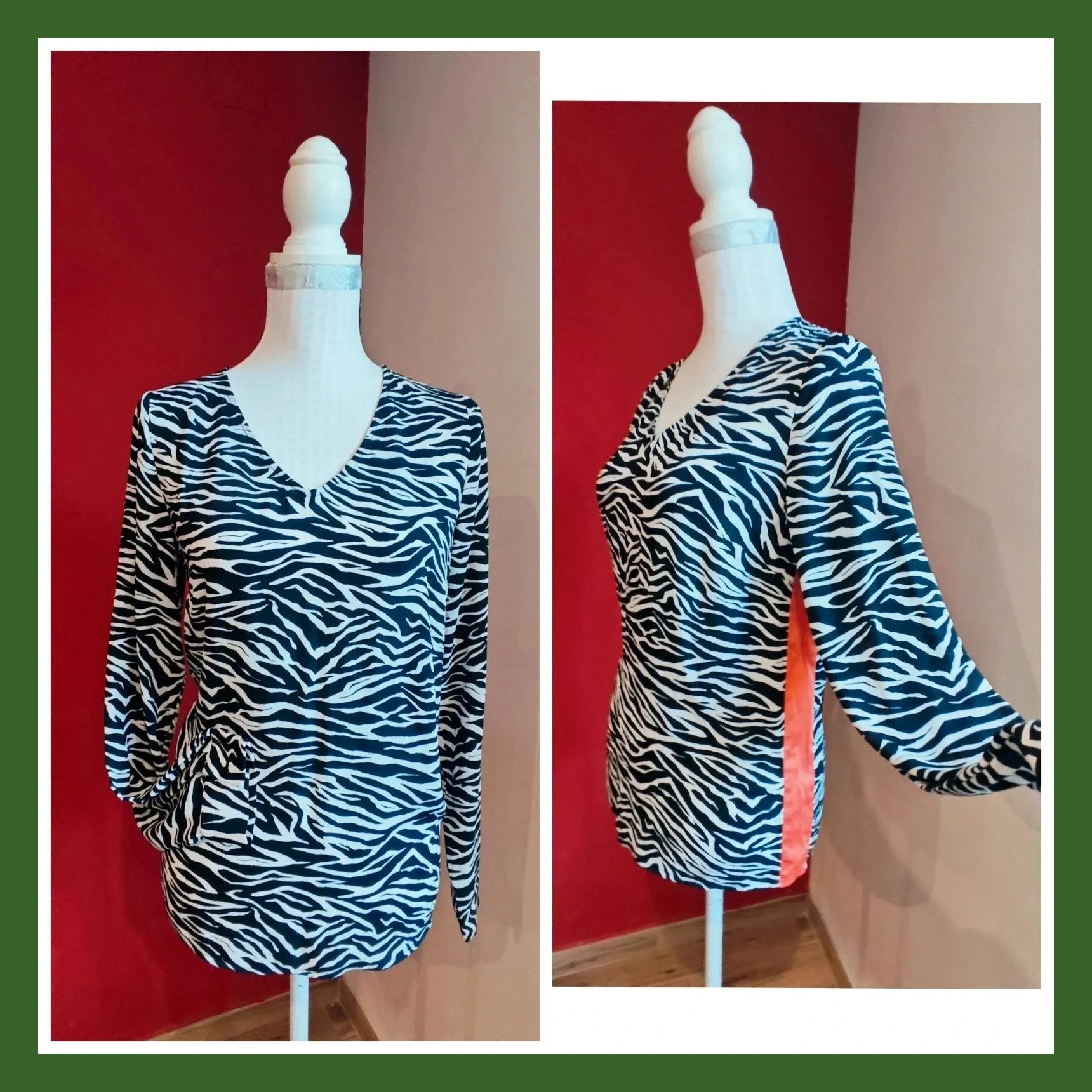 🌺 Bonita blusa estampado cebra blanco y negro y lateral rojo