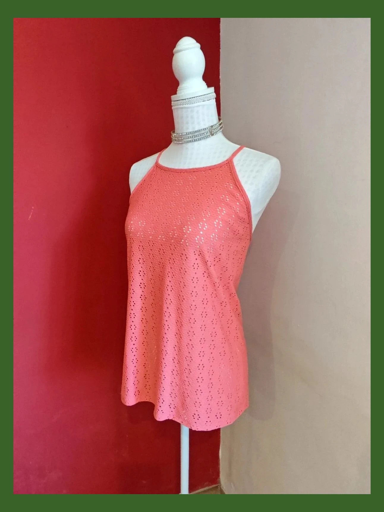 🌺Precioso top tono coral de tirantes cuello halter y tejido calado – Encuentro – taille XXXL / 46 / 18 2