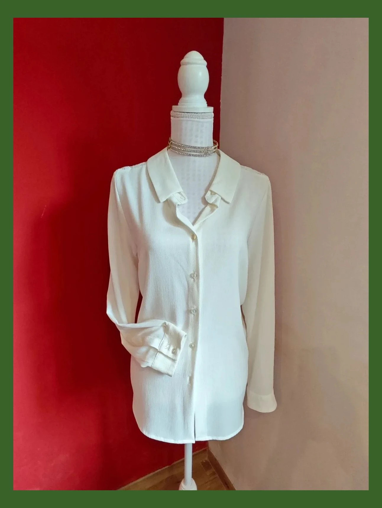 🌺 Original camisa blanco roto de gasa delante y crochet detrás con lazo detrás del cuello – Roger O – taille XL / 42 / 14 2