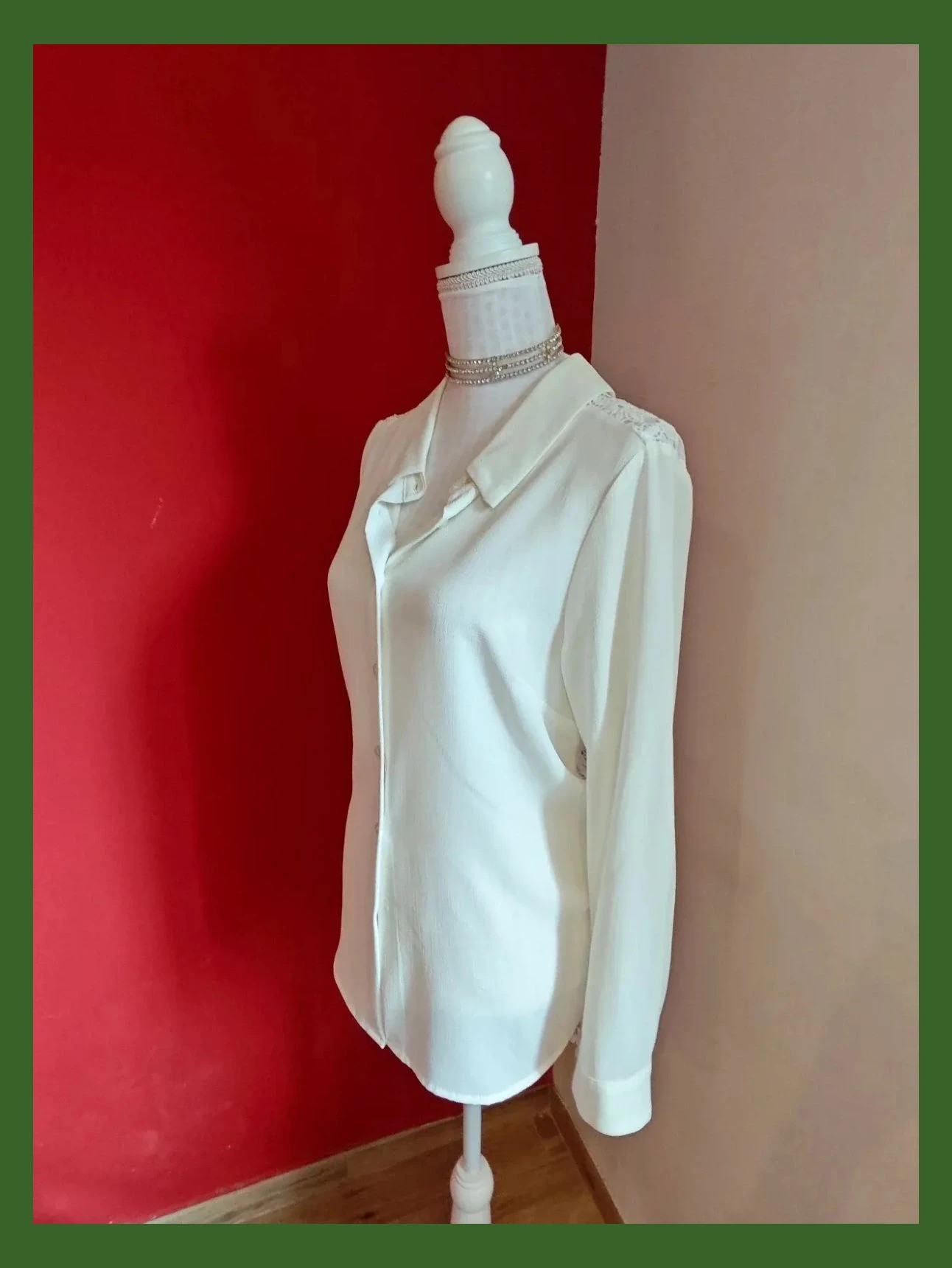 🌺 Original camisa blanco roto de gasa delante y crochet detrás con lazo detrás del cuello – Roger O – taille XL / 42 / 14 3