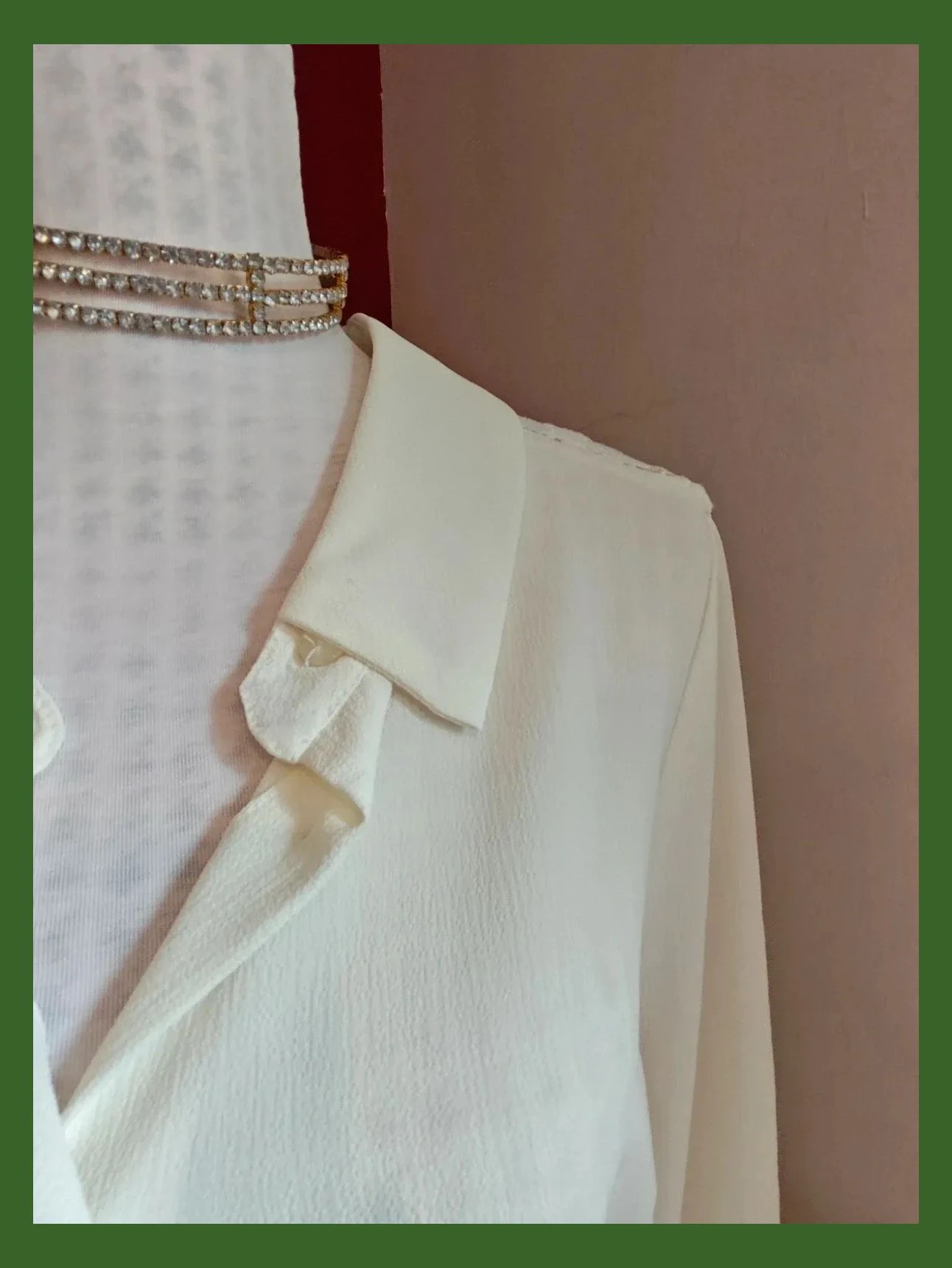 🌺 Original camisa blanco roto de gasa delante y crochet detrás con lazo detrás del cuello – Roger O – taille XL / 42 / 14 4