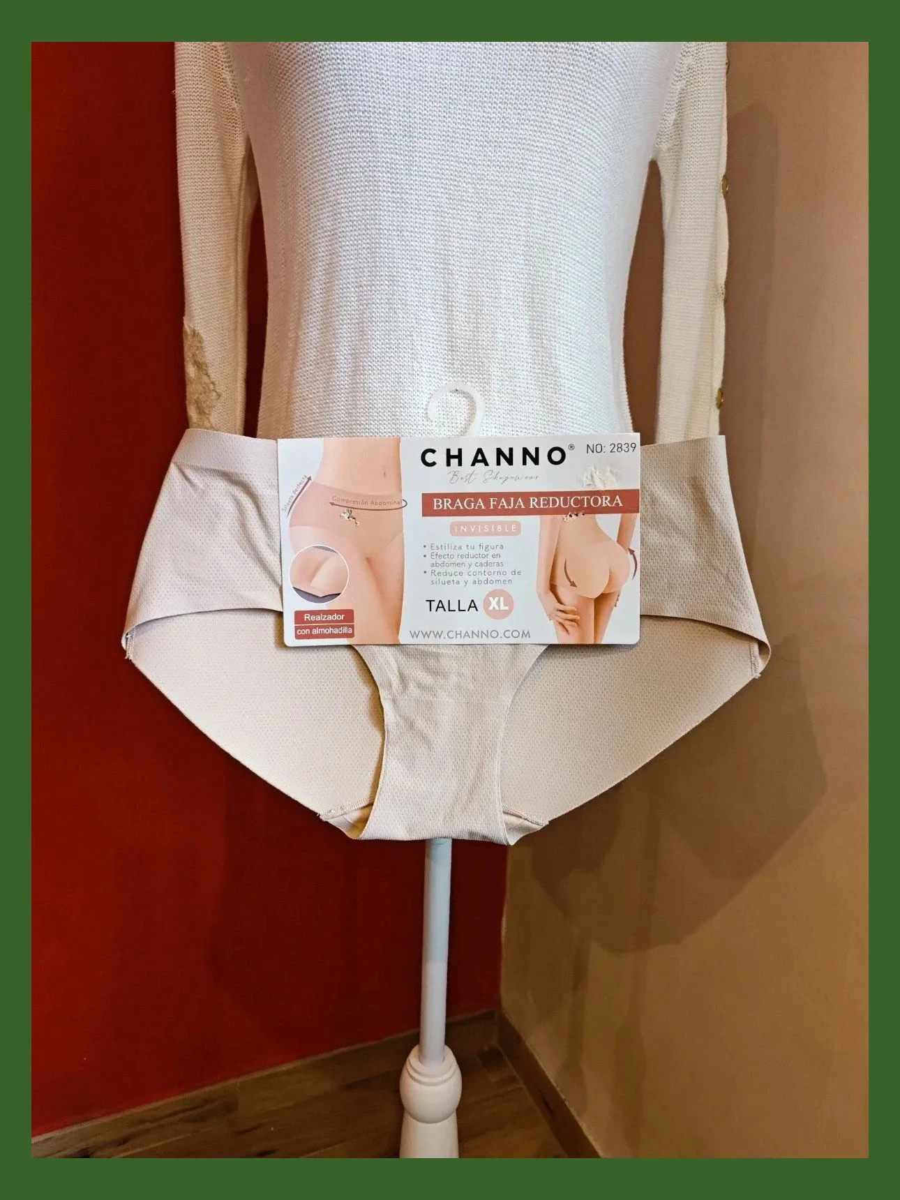 🌺 Cómoda braga faja tono beige efecto reductor con realce de glúteos – Channo – taille XL / 42 / 14 2