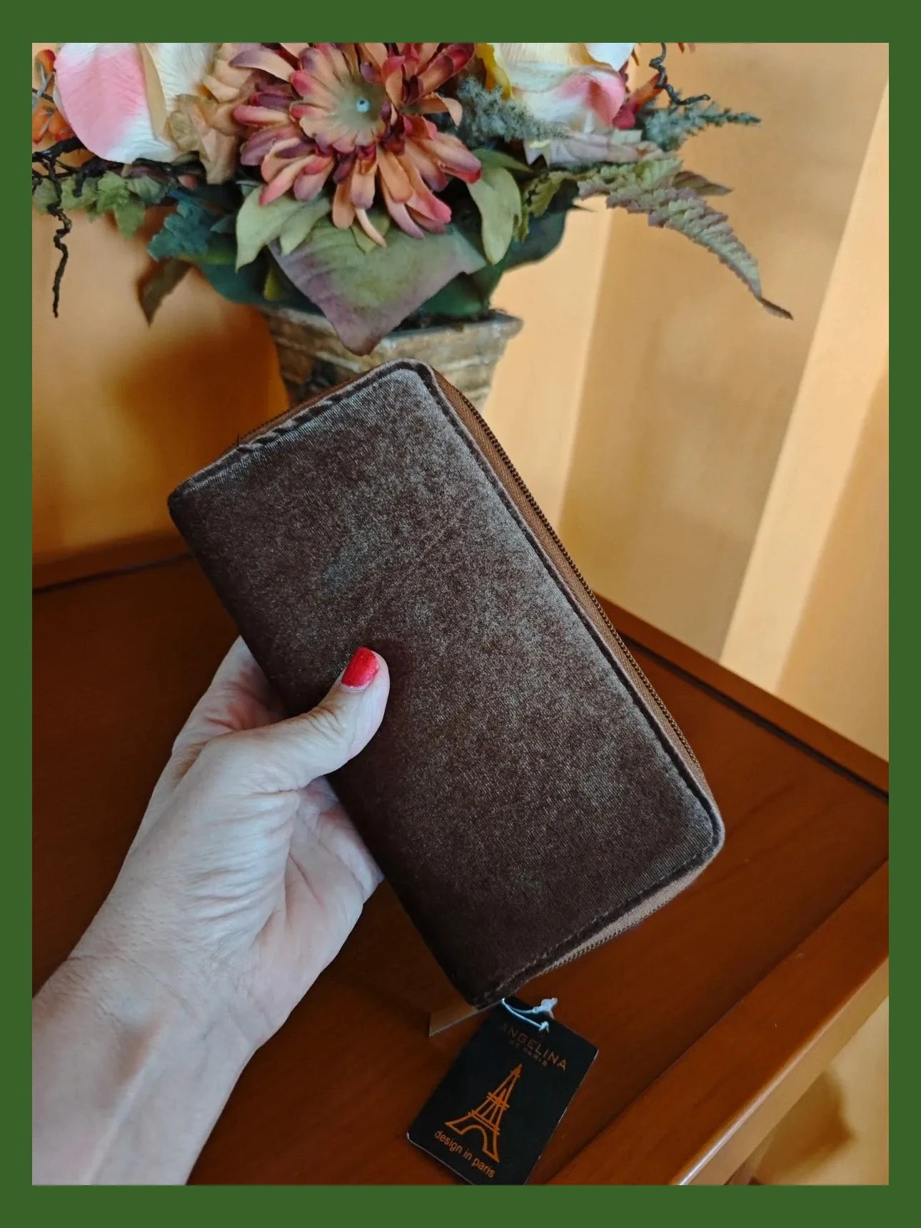 🌺 Bonita y práctica cartera monedero de terciopelo marrón – Angelina 2
