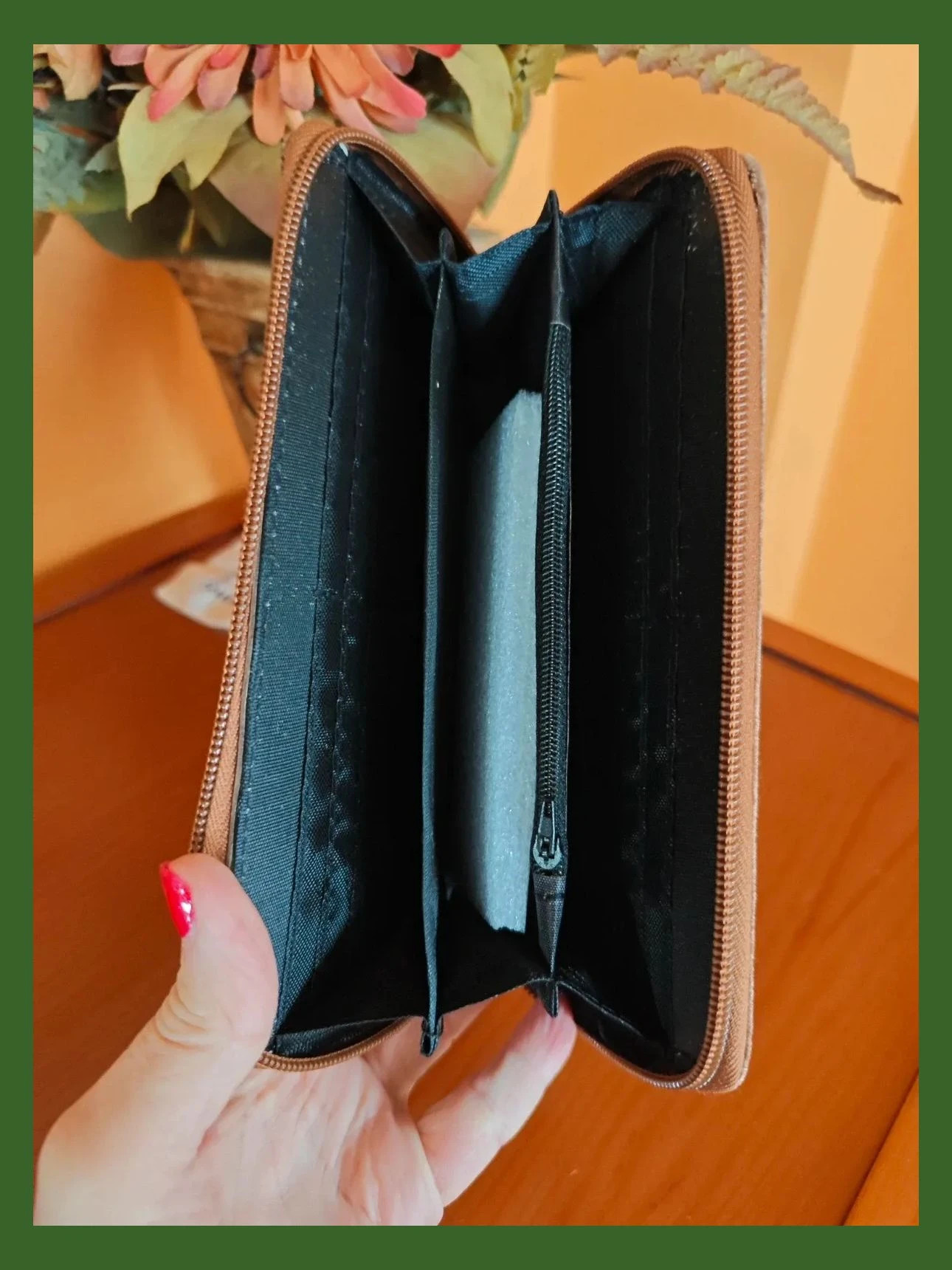 🌺 Bonita y práctica cartera monedero de terciopelo marrón – Angelina 5