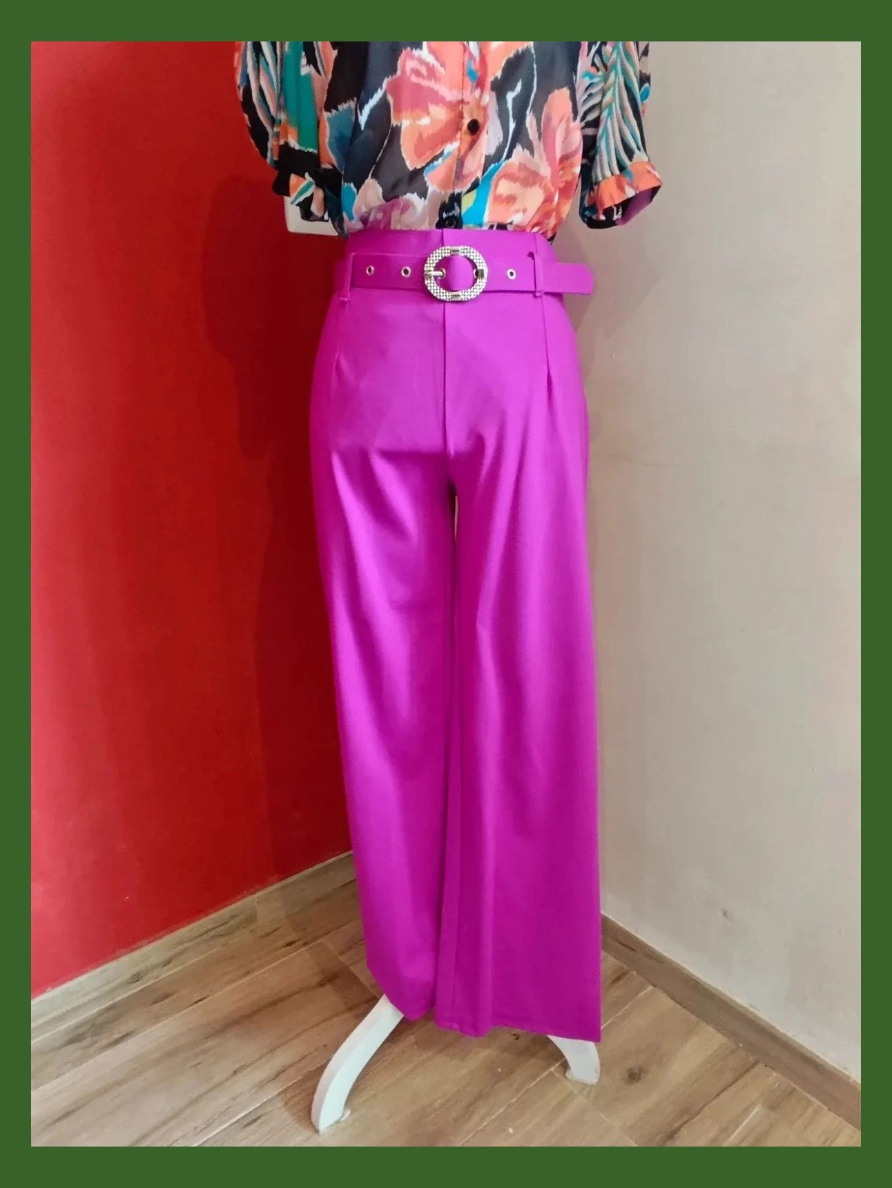 🌺 Elegante pantalón fucsia de pata ancha con cinturón – Made In Italy – taille L / 40 / 12 2