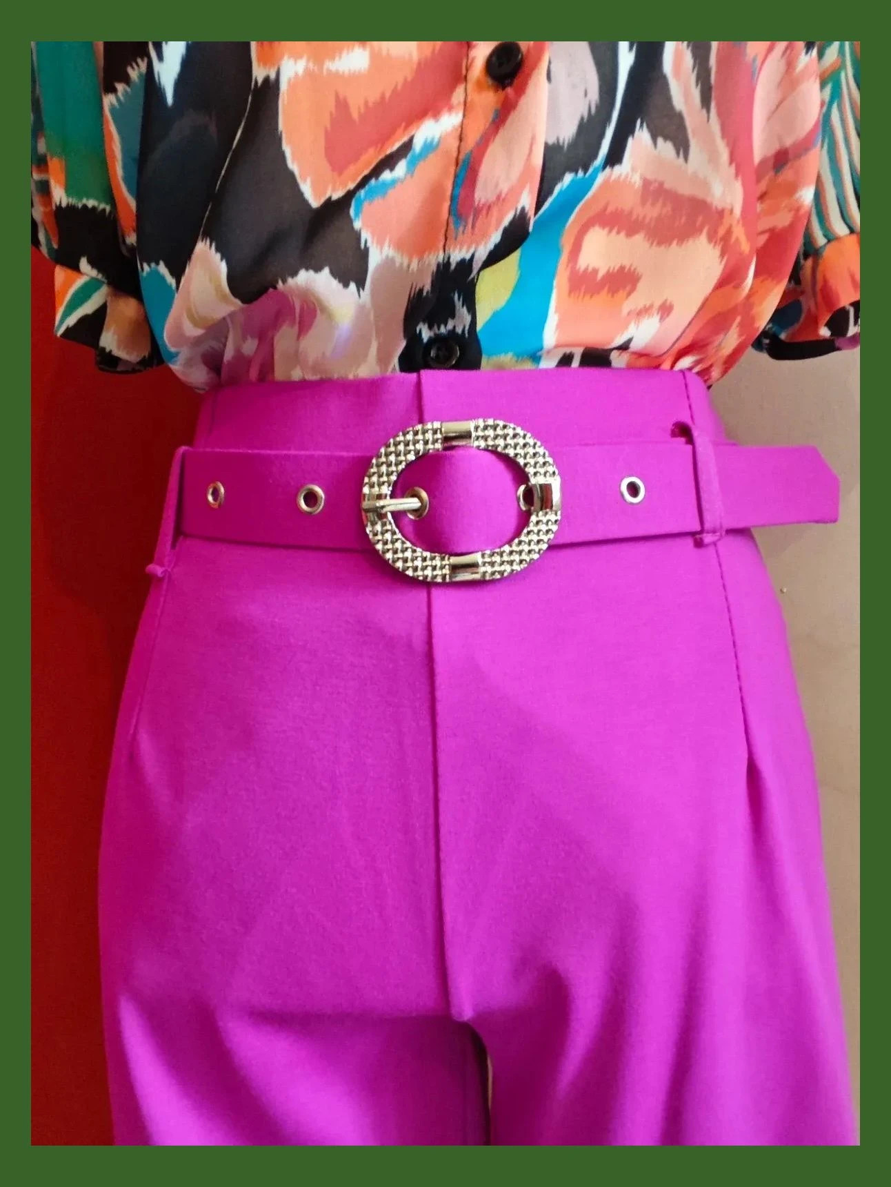 🌺 Elegante pantalón fucsia de pata ancha con cinturón – Made In Italy – taille L / 40 / 12 4