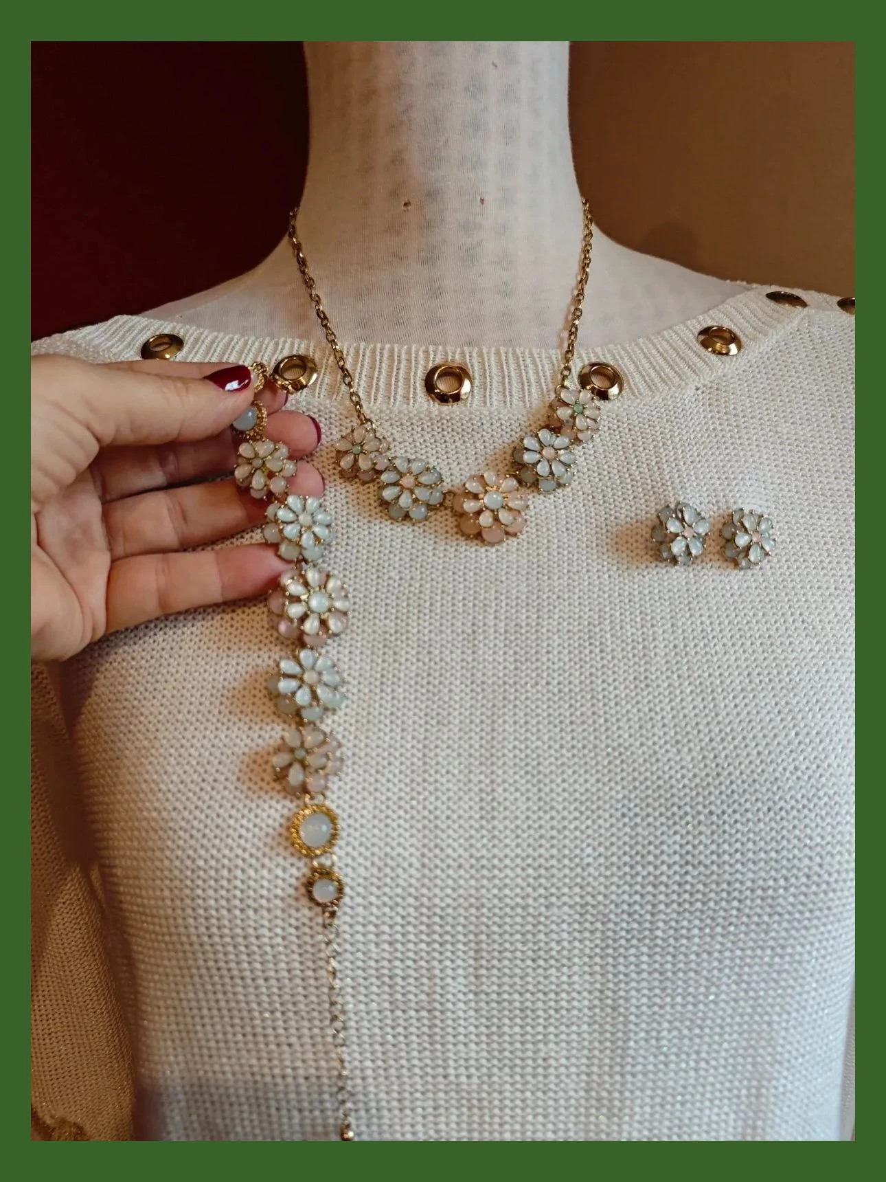 🌺 Conjunto de gargantilla, pulsera y pendientes con abalorios rosa y azul – Bijou Brigitte 4