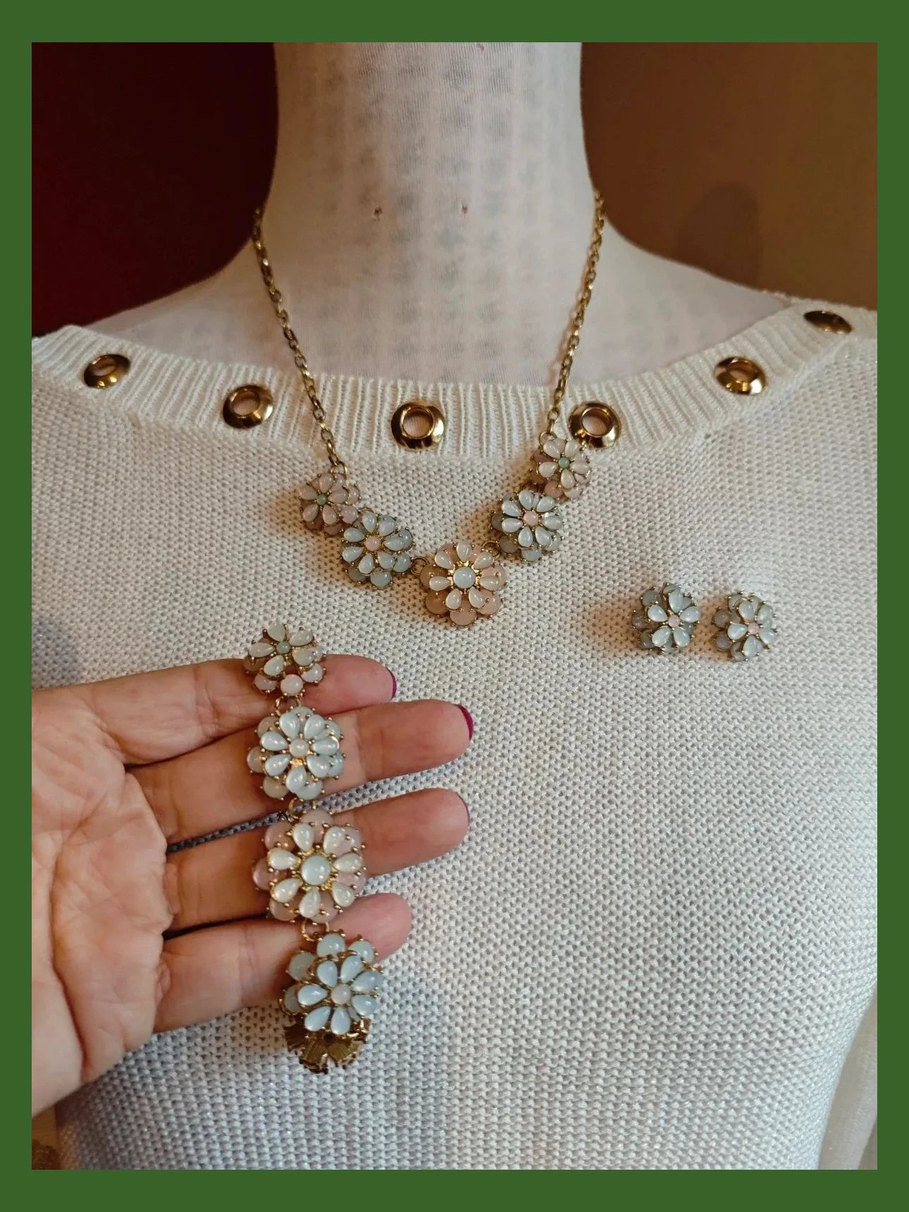 🌺 Conjunto de gargantilla, pulsera y pendientes con abalorios rosa y azul – Bijou Brigitte 5
