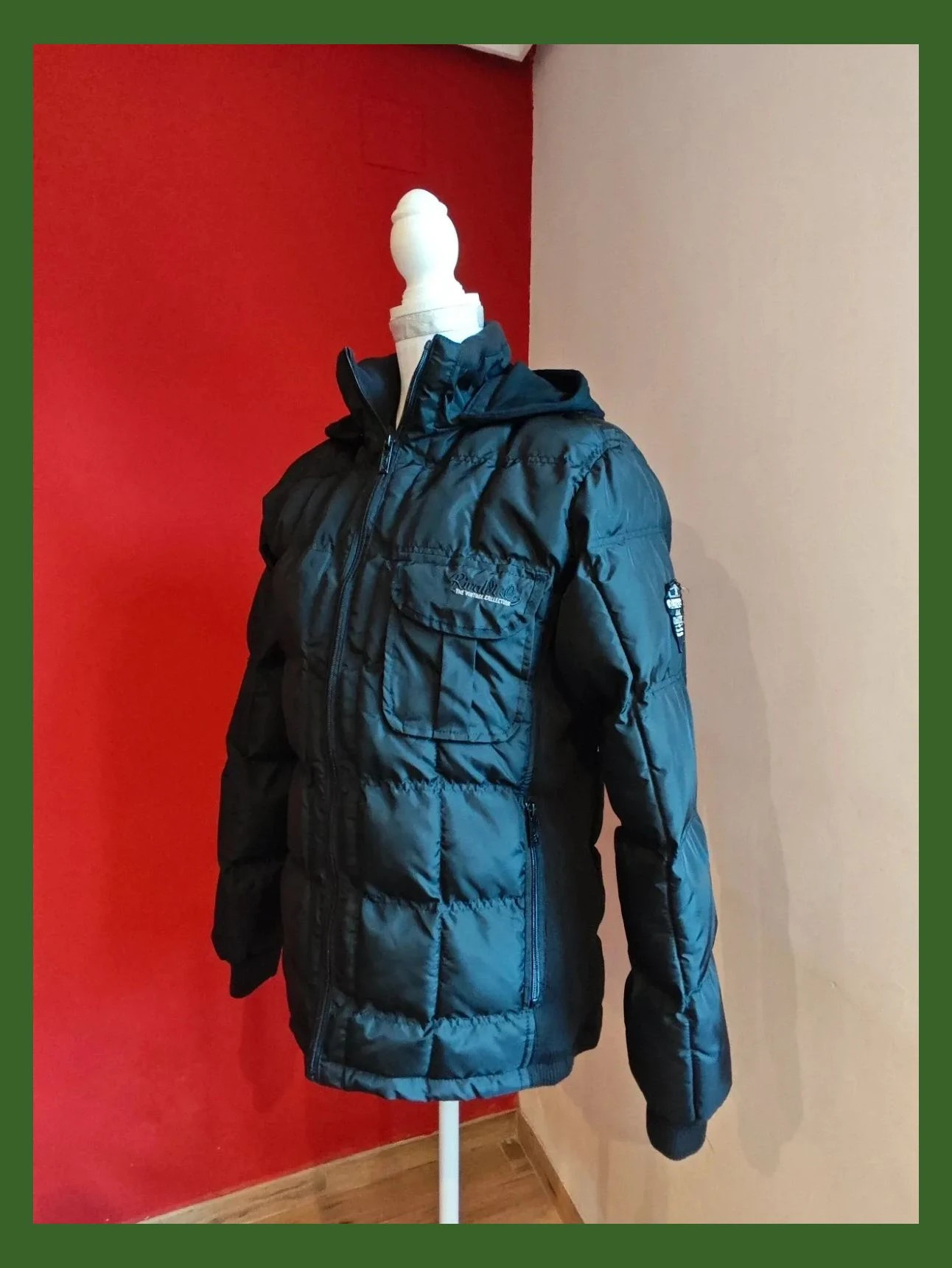🌺 Chaquetón acolchado negro con laterales, puños, cuello y capucha de punto – Rivaldi – taille M 2