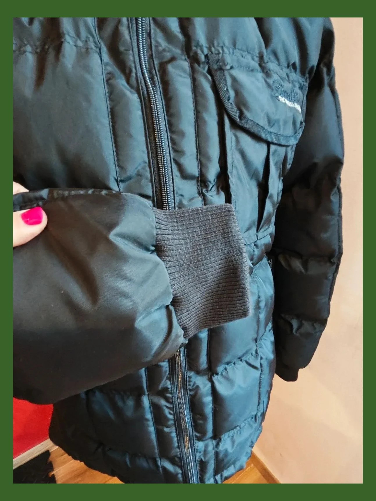 🌺 Chaquetón acolchado negro con laterales, puños, cuello y capucha de punto – Rivaldi – taille M 5