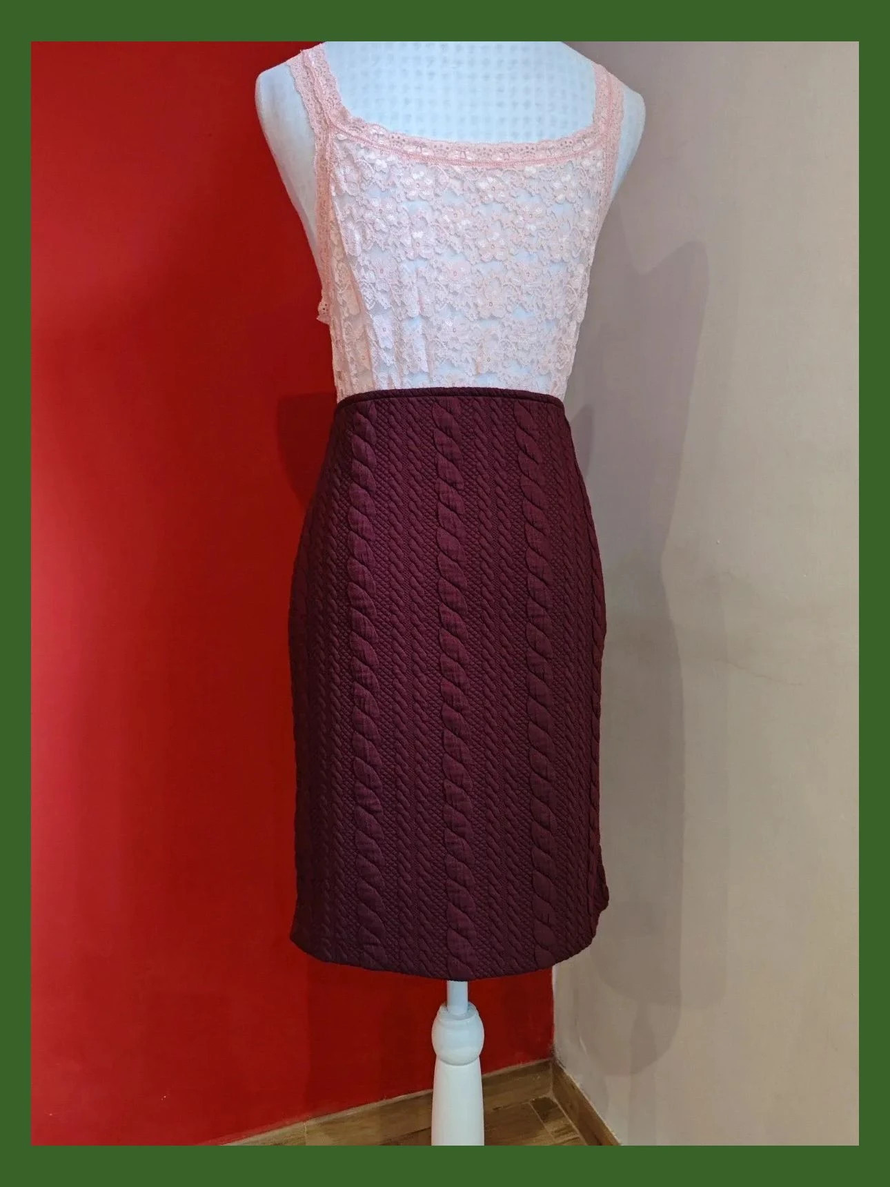 🌺Falda granate con cordones en relieve, talla L – Yessica – taille L / 40 / 12 4