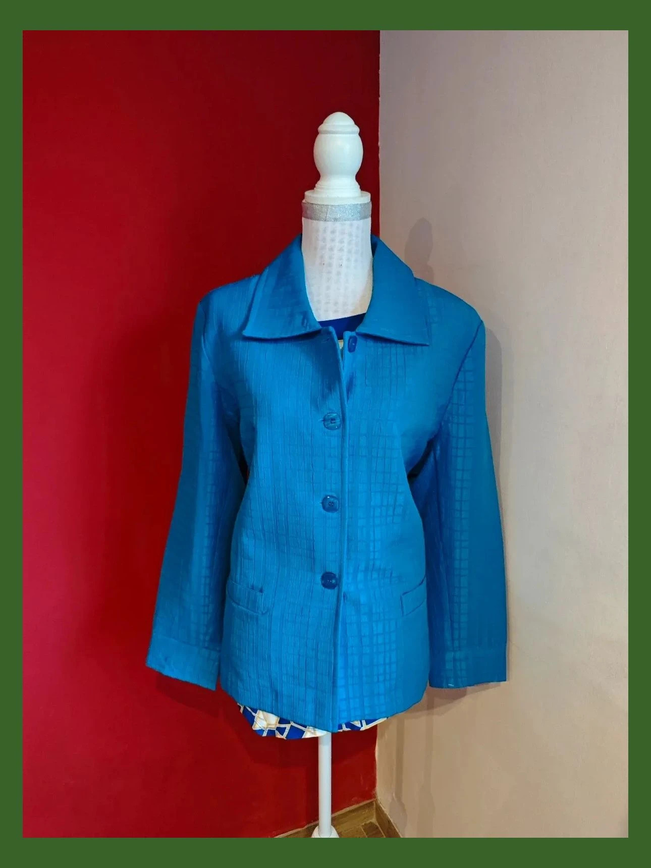 🌺 Blazer color azulón con relieves y brillo, talla 52 – Nikki – taille 6XL / 52 / 24 2