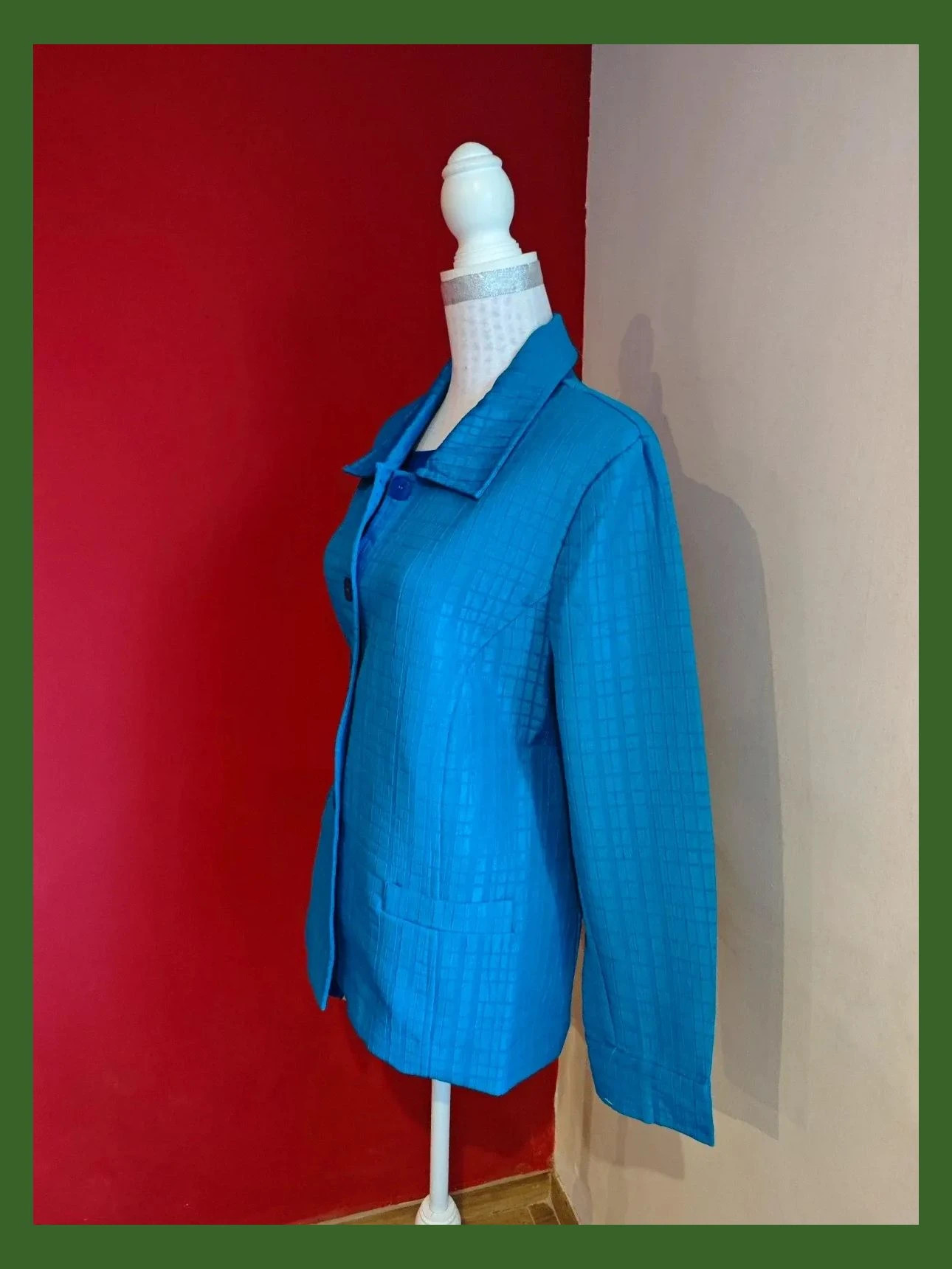 🌺 Blazer color azulón con relieves y brillo, talla 52 – Nikki – taille 6XL / 52 / 24 3