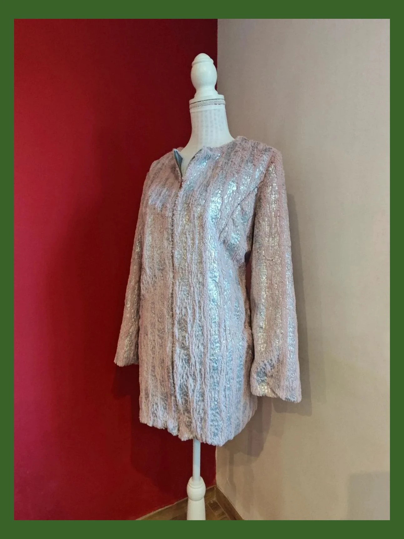 🌺Original chaquetón de pelito rosa y plateado – Munmo – taille XXL / 44 / 16 2