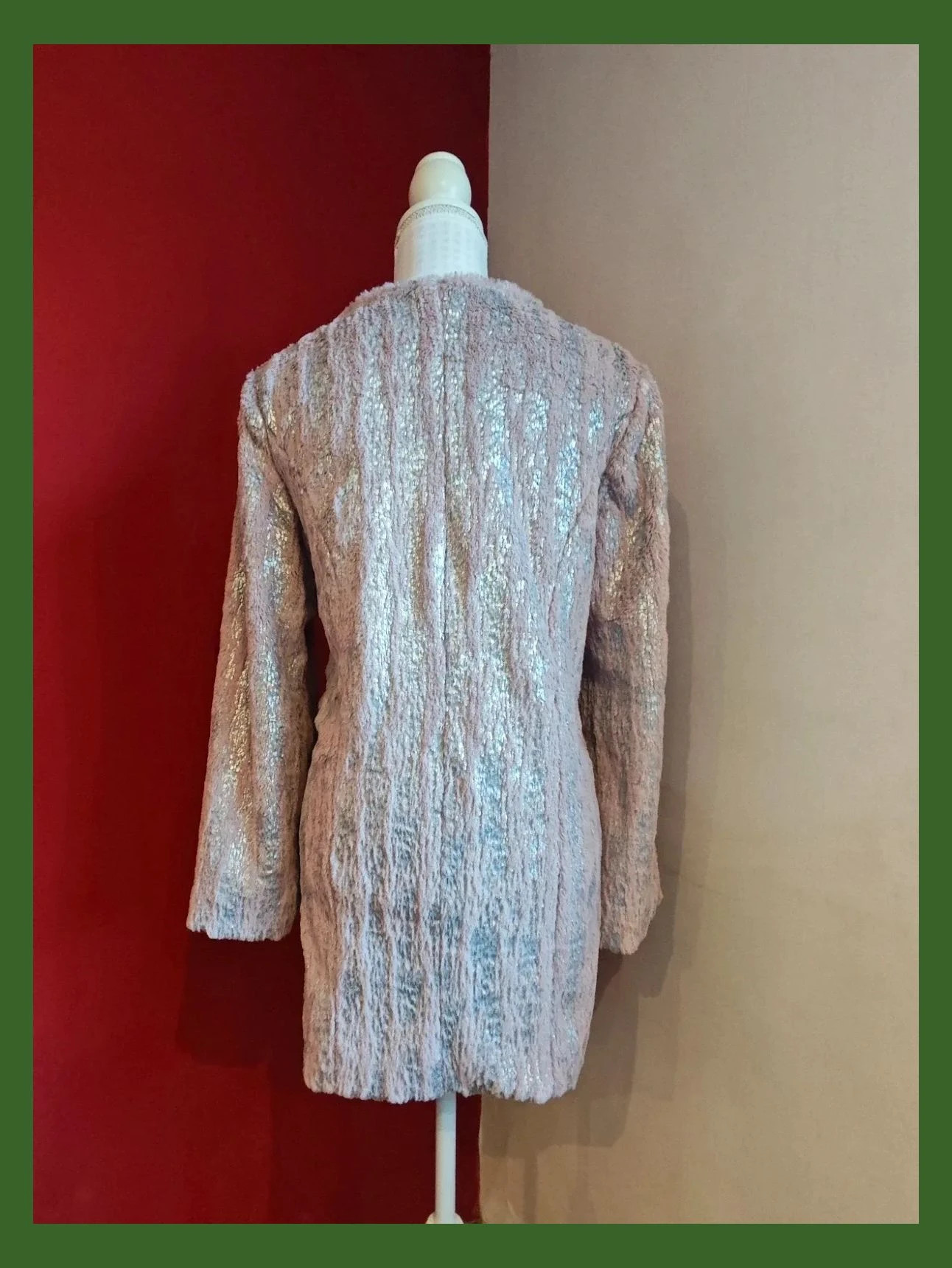 🌺Original chaquetón de pelito rosa y plateado – Munmo – taille XXL / 44 / 16 5