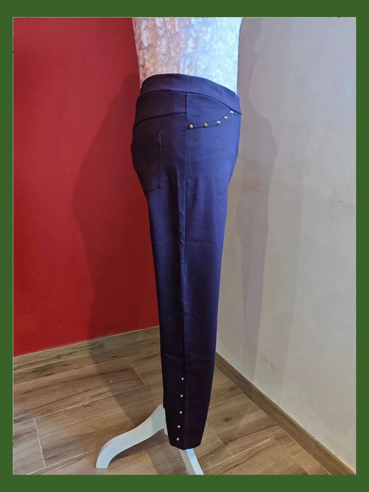 🌺Pantalón pitillo tobillero de punto morado con tachuelas doradas – Morado – taille L / 40 / 12 2
