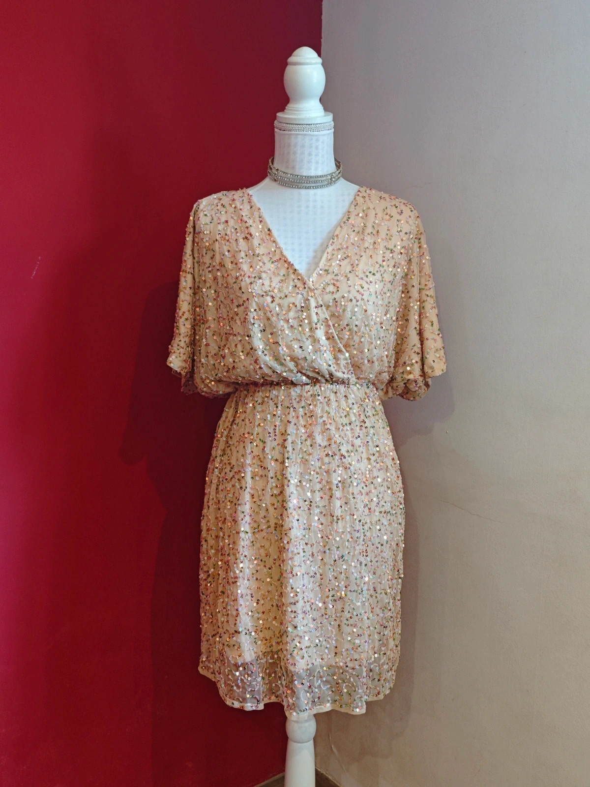 🌺 Precioso y elegante vestido de gasa dorada con lentejuelas, de Asos