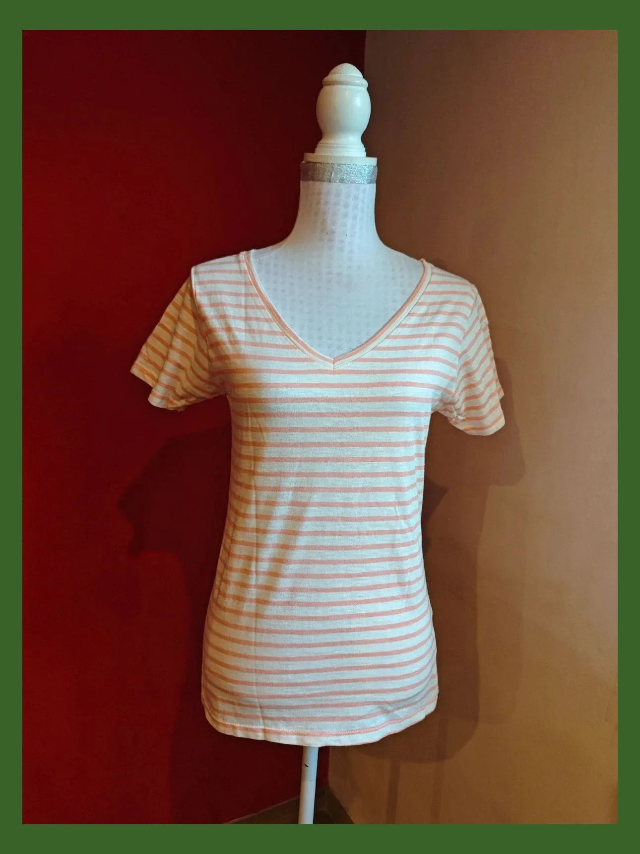 🌺 Cómoda camiseta de algodón a rayas blancas y naranja pastel – Unit – taille M / 38 / 10