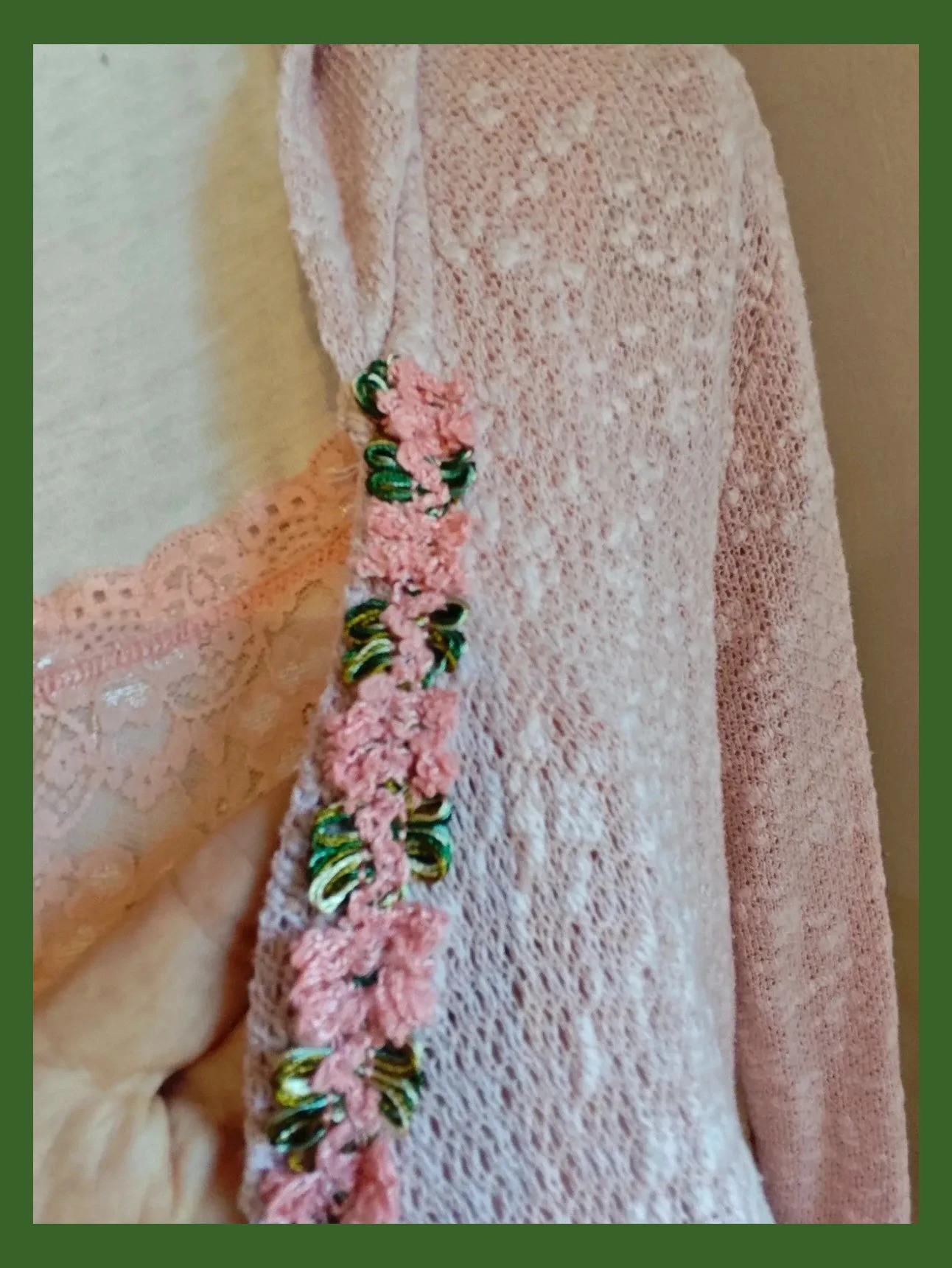 🌺Original chaqueta de punto de algodón rosa jaspeado con pasamanería bordada – Colours of the World – taille 4XL / 48 / 20 4