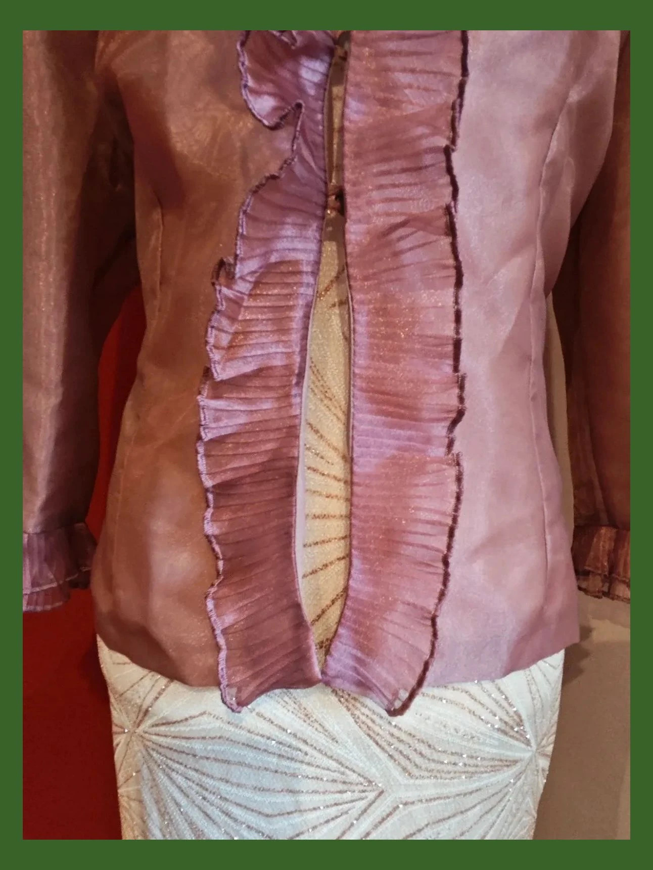 🌺 Elegante blazer de gasa rosa con volantes plisado en bordes – taille 4XL / 48 / 20 5