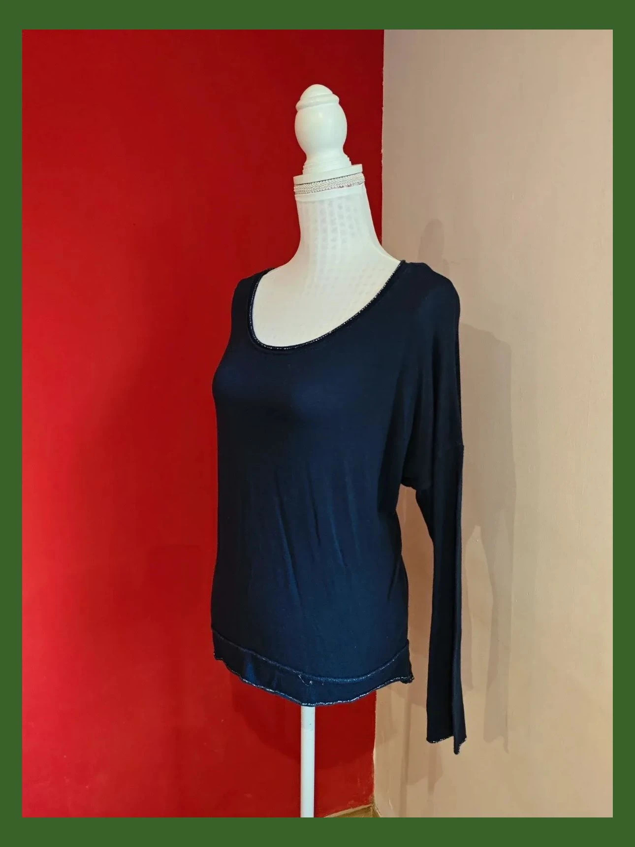 🌺 Camiseta de punto azul marino con bordes plateados – New Collection – taille XXL / 44 / 16 2