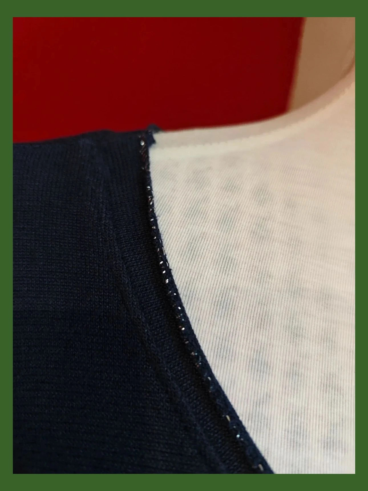 🌺 Camiseta de punto azul marino con bordes plateados – New Collection – taille XXL / 44 / 16 3