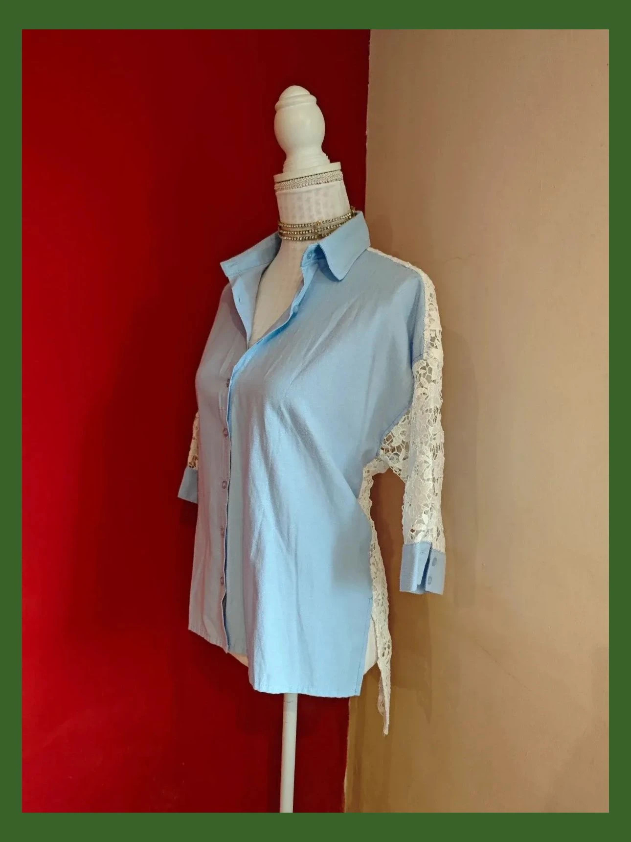 🌺 Preciosa camisa azul claro delante y de crochet blanco en mangas y espalda – VerySimple – taille XXXL / 46 / 18 2