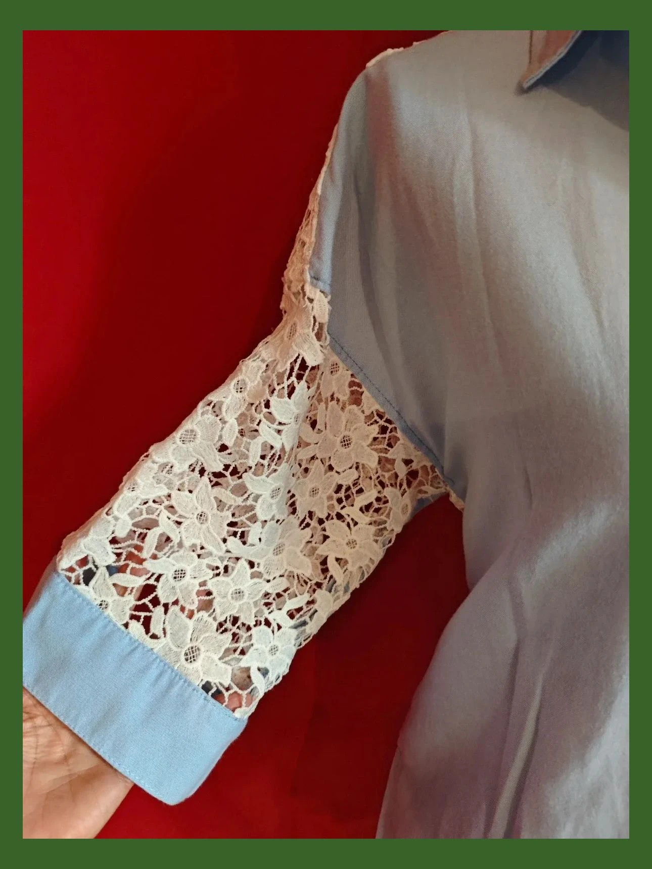 🌺 Preciosa camisa azul claro delante y de crochet blanco en mangas y espalda – VerySimple – taille XXXL / 46 / 18 3