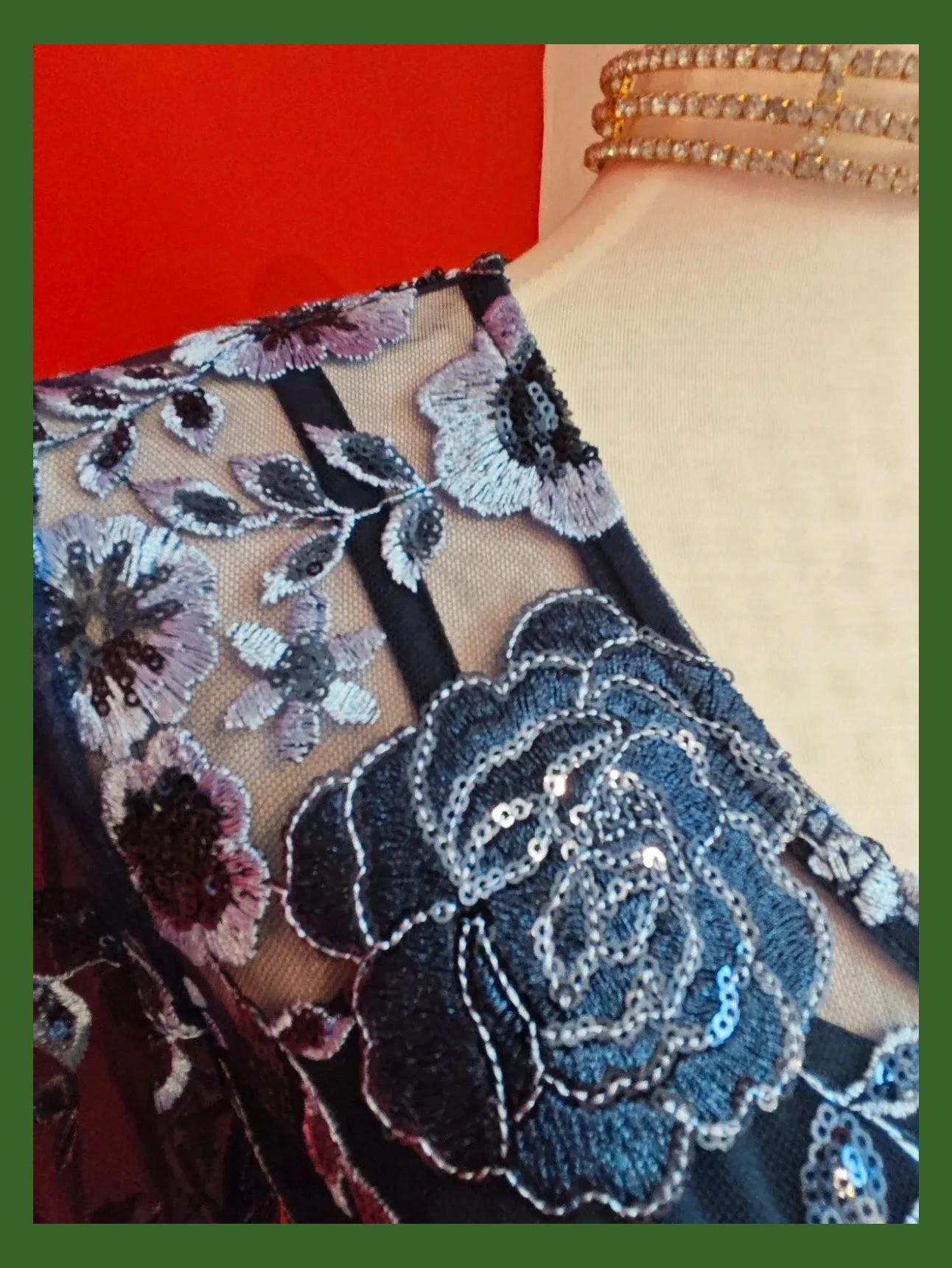 🌺Blusa para eventos de gasa azul marino con bordados florales y lentejuelas – Antonio Dominguez – taille XXXL / 46 / 18 4